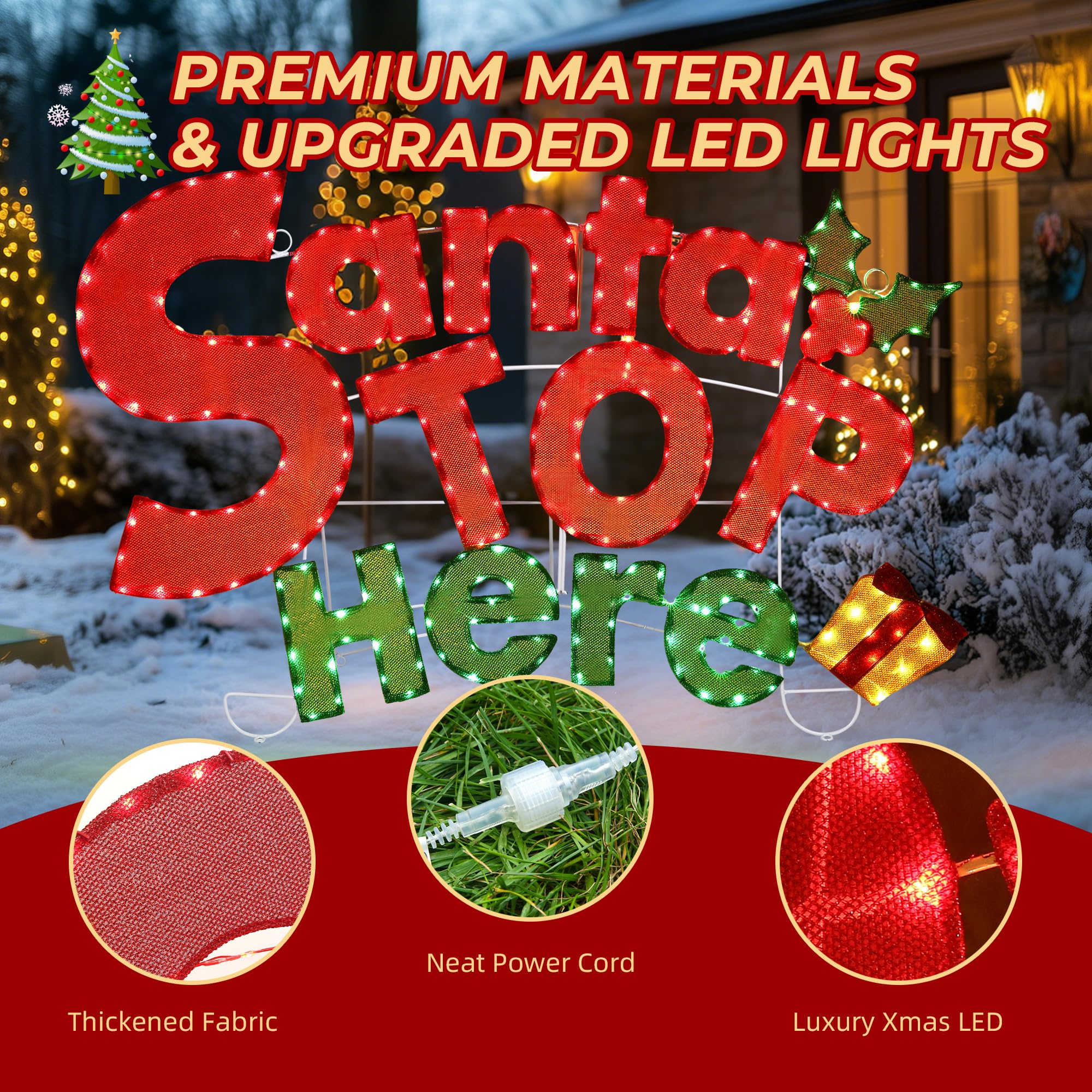 47  L Large Lighted Santa Christmas Decorations Outdoor Christmas Decorations  Santa Stop Here  Sign Plug-in Outodoor Holiday De