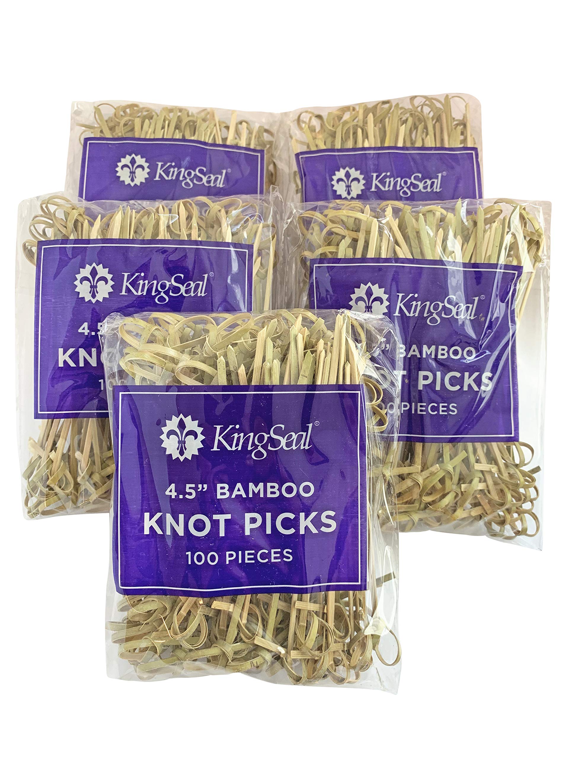 1000 Count | Kingseal Bamboo Wood Flower Knot Picks, Skewers, 4.5 Inches, Perfect For Cocktails And Appetizers, Bulk Pack - 10 P