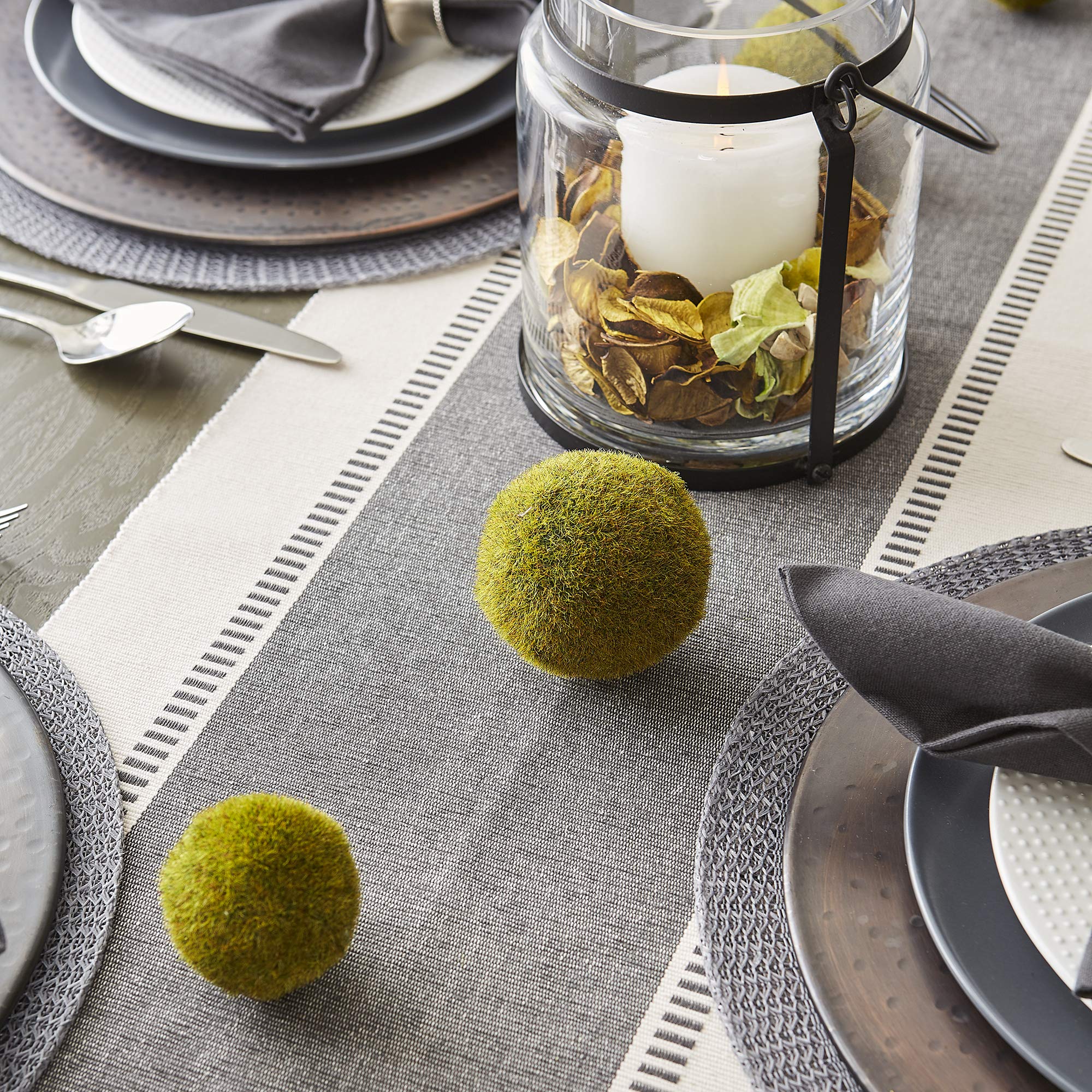 DII Dobby Stripe Woven Table Runner  13x72 (13x77.5  Fringe Included)  Mineral Gray
