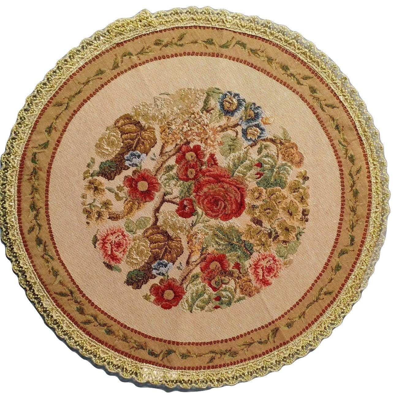 Tache 35 Inch Round Floral Country Rustic Morning Meadow Woven Tapestry Tablecloths - 3098