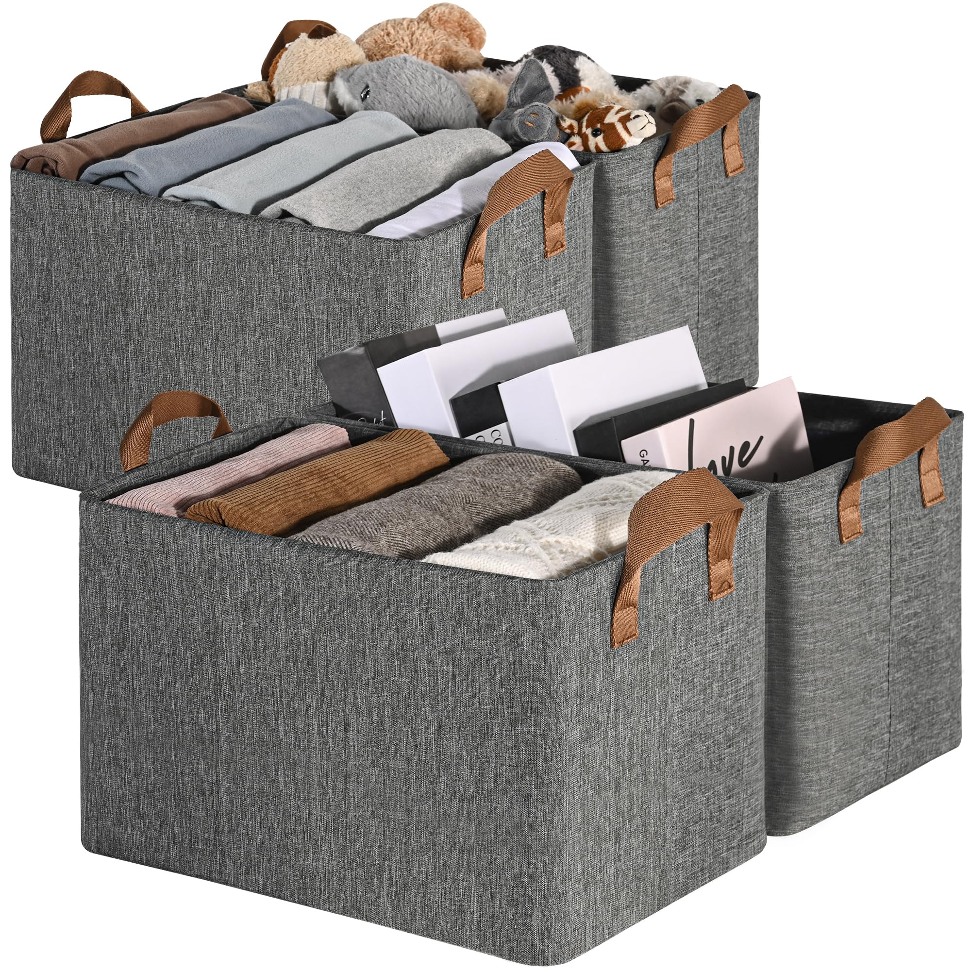 Granny Says Storage Bins For Closet, Linen Closet Organizers And Storage Baskets With Metal Frame, Dark Gray Shelf Storage Bins