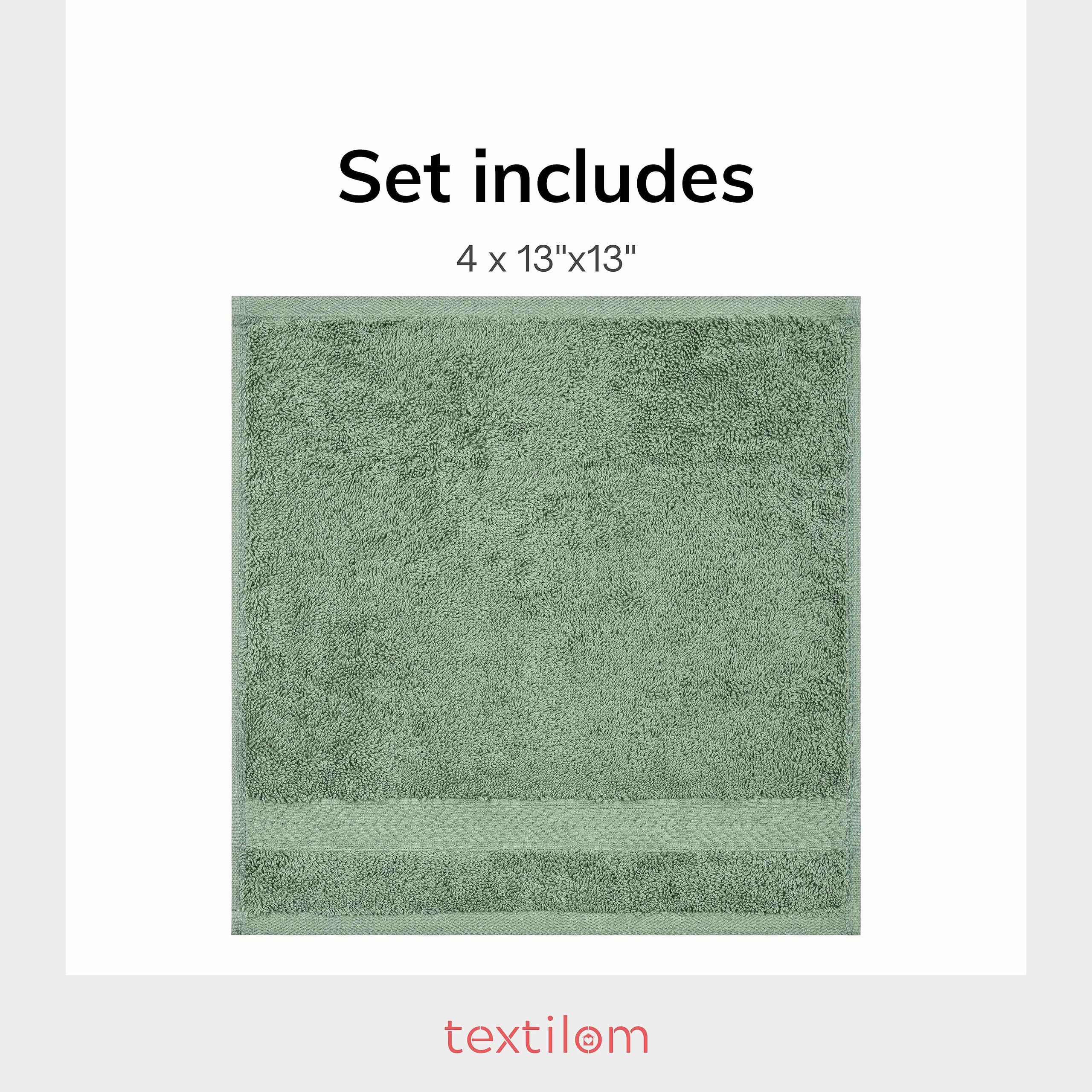 Textilom 100% Turkish Cotton 4 Piece Luxury Washcloth Towel Set For Bathroom & Kitchen, Thick & Super Soft & Highly Absorbent &