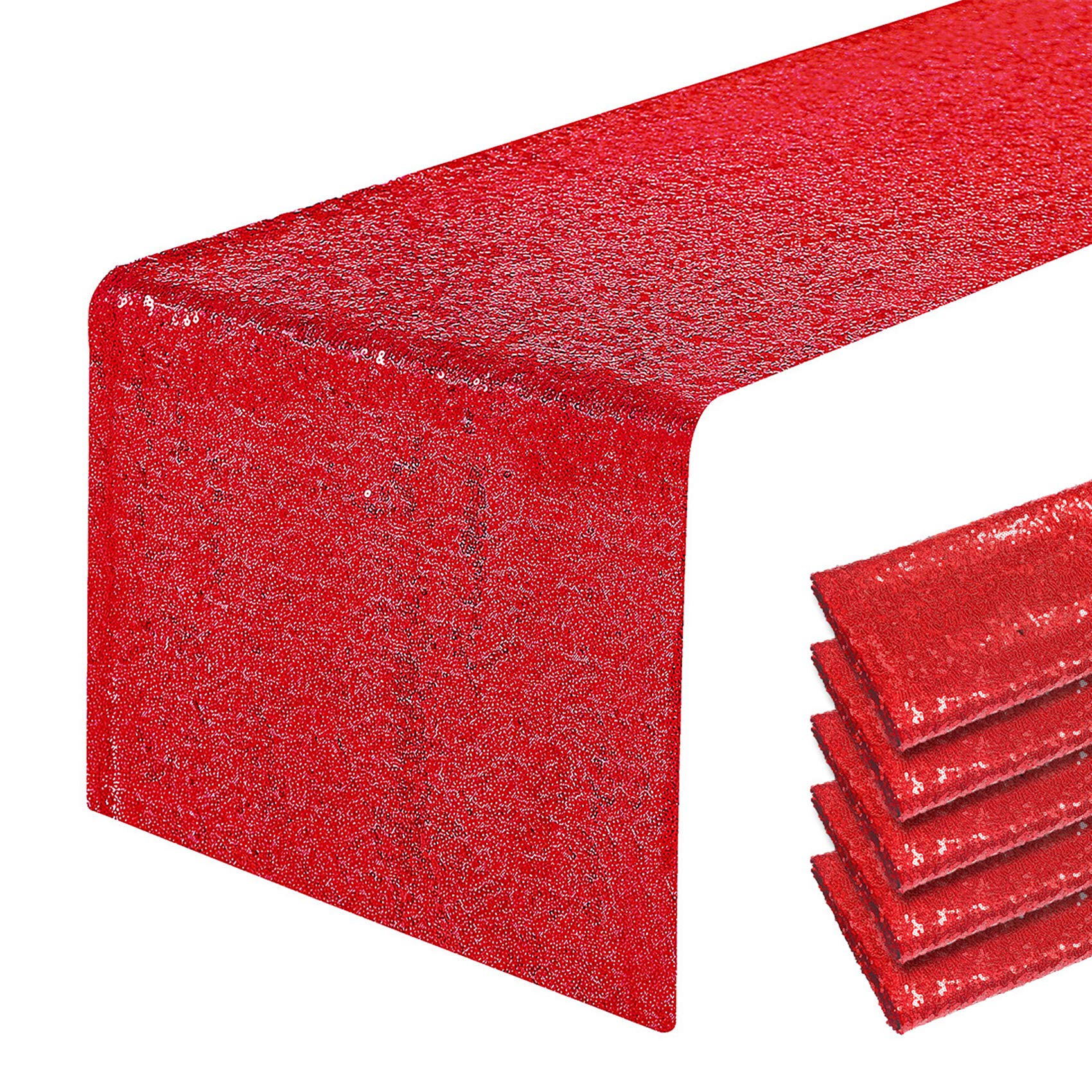 6 Packs 12 X 72 Inches Red Sequin Table Runner, Glitter Runner For Birthday Party Supplies Decorations Wedding Bachelorette Holi