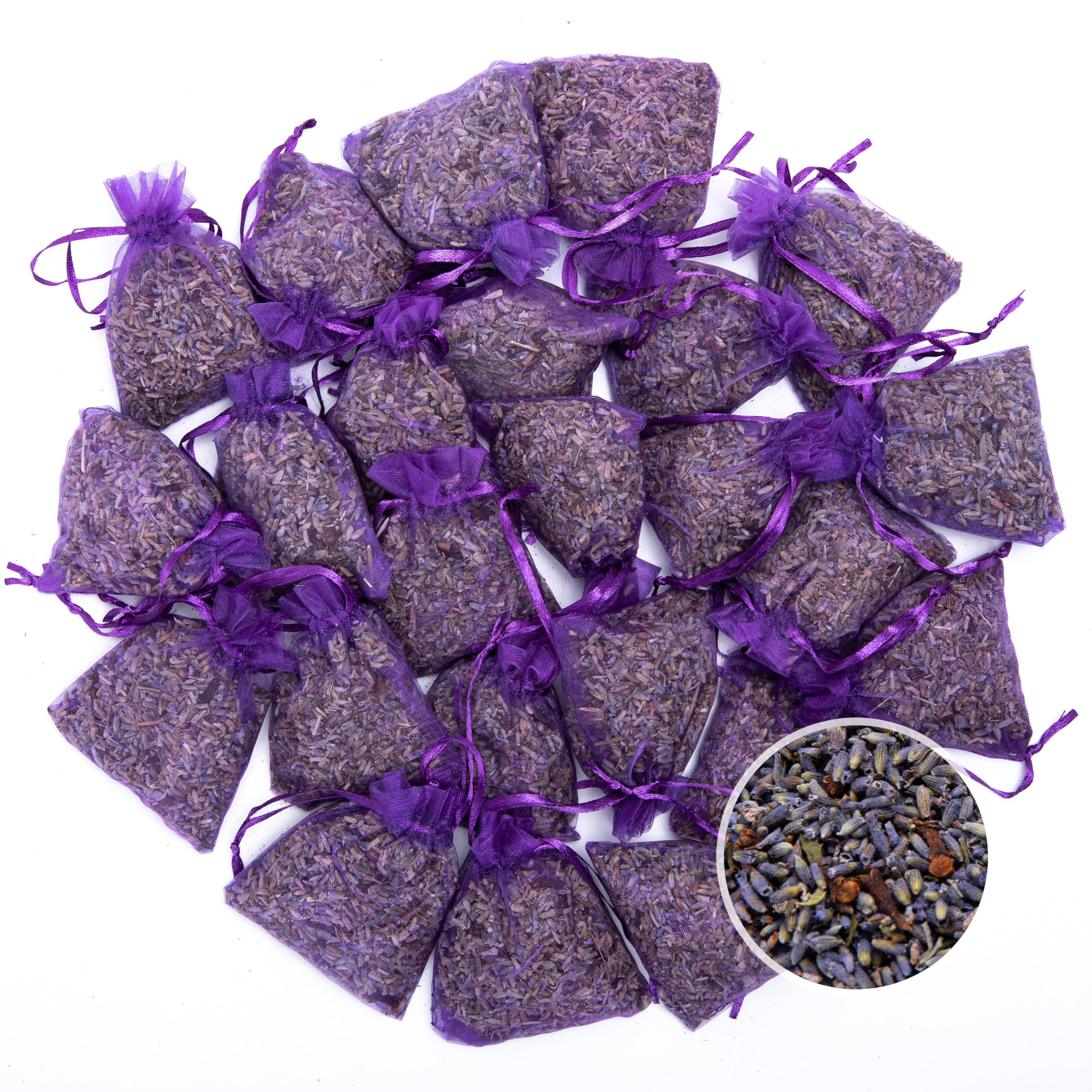 Lavande Sur Terre Pack of 24 Lavender and Cloves Sachets for Clothes Storage, Home Fragrance Sachet for Closets, Garment Bag or 