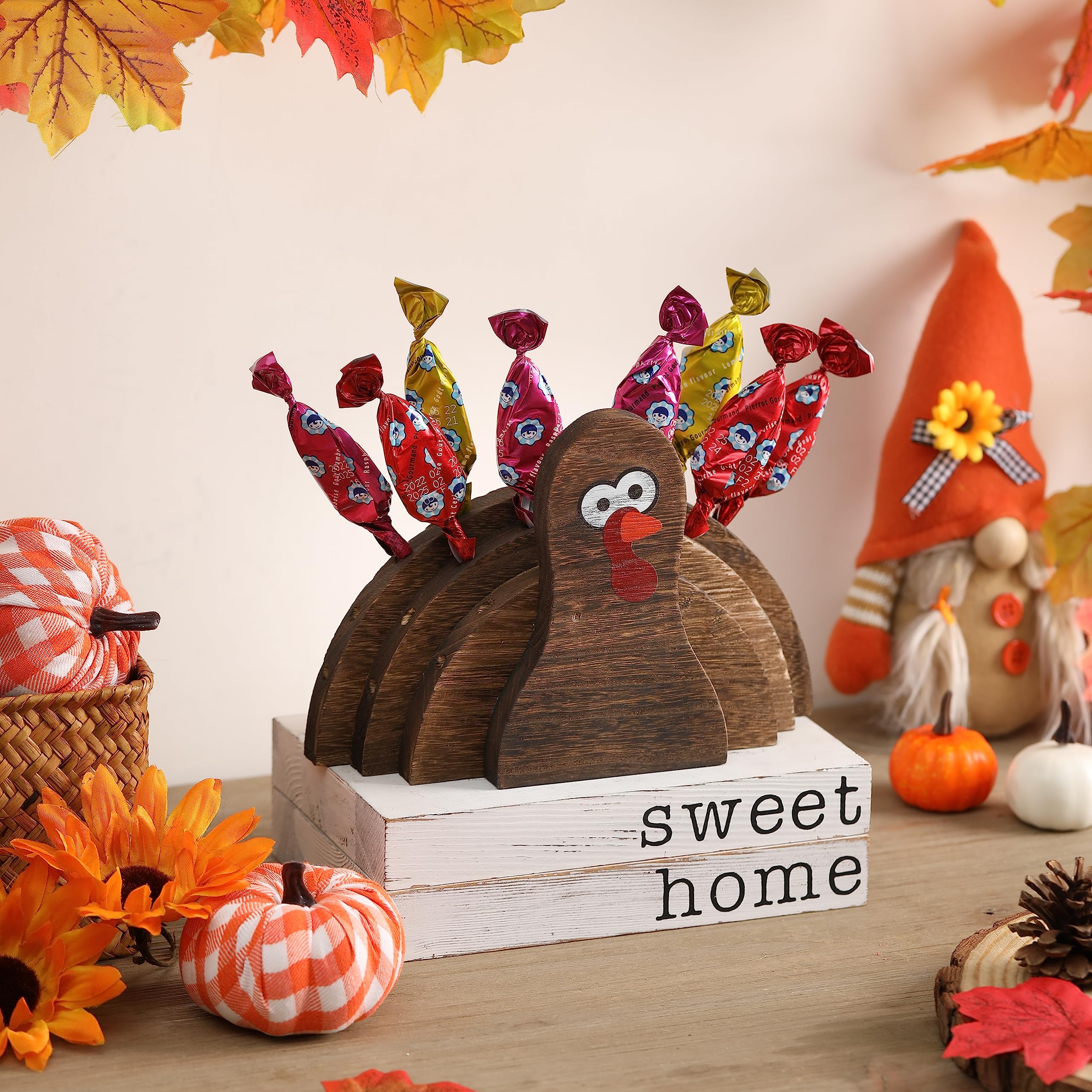 Wodoholo Thanksgiving Decor, Wooden Turkey Lollipop Holder, Candy Table Display, Fall Decor For Home, Fireplace Shelf Decor