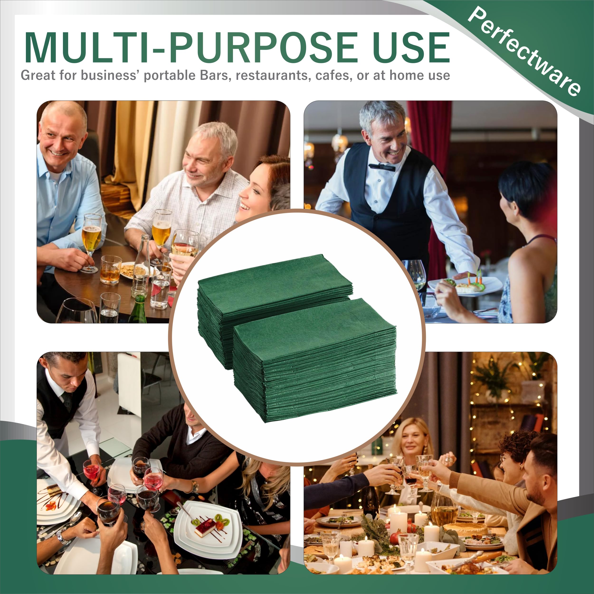Perfectware - PW-2 Ply Dinner Napkin Hunter Green- 125 2 Ply Hunter Green Dinner Napkins - Pack of 125ct