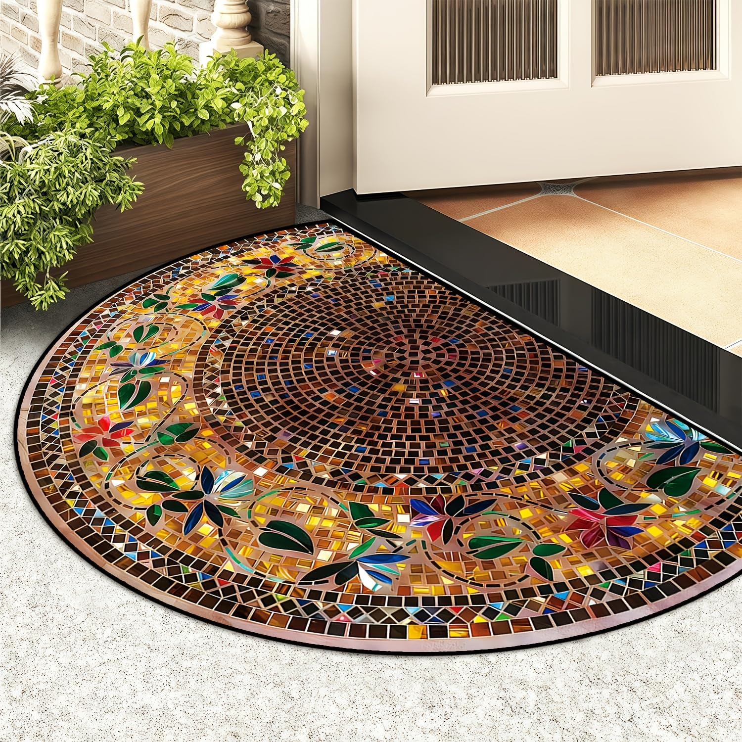 Shoponil 80X50Cm Polypropylene Outdoor Mat Half Circle Pattern For Doormat, Anti Skid Welcome Mats For Door Entrance, Front Door