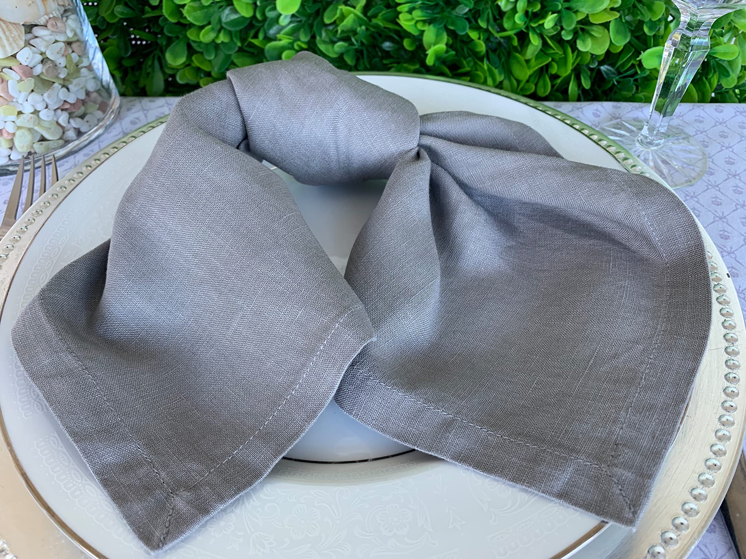 Linen Napkins -100% French Flax - Stonewashed Pure Linen Cloth Napkins - Size 18 Inch X 18 Inch - Set Of 4 (Mid Gray)
