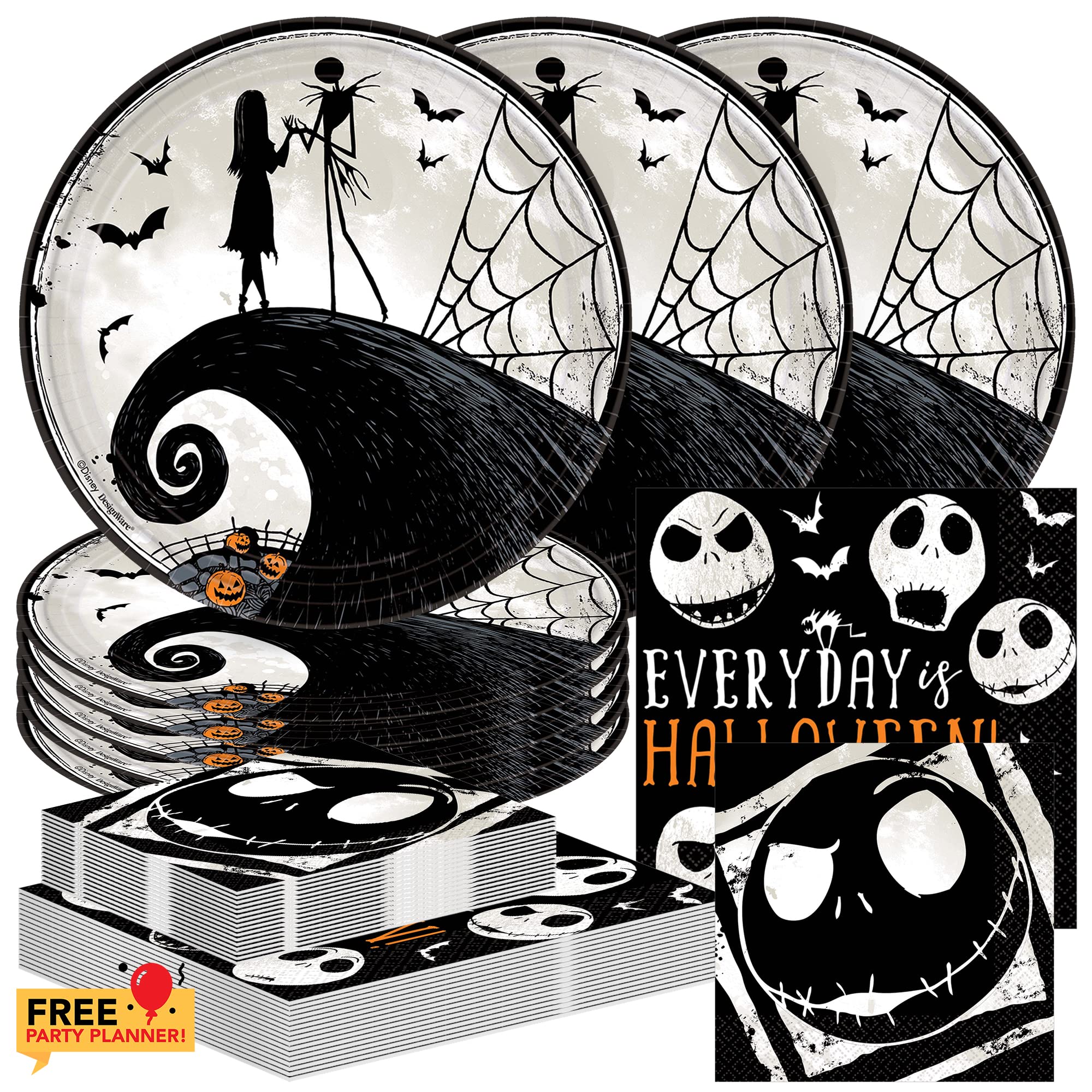 Amscan Nightmare Before Christmas Dinnerware Bundle Set - Dinner Plates 9'', Luncheon & Beverage Napkins - Halloween Birthday Pa