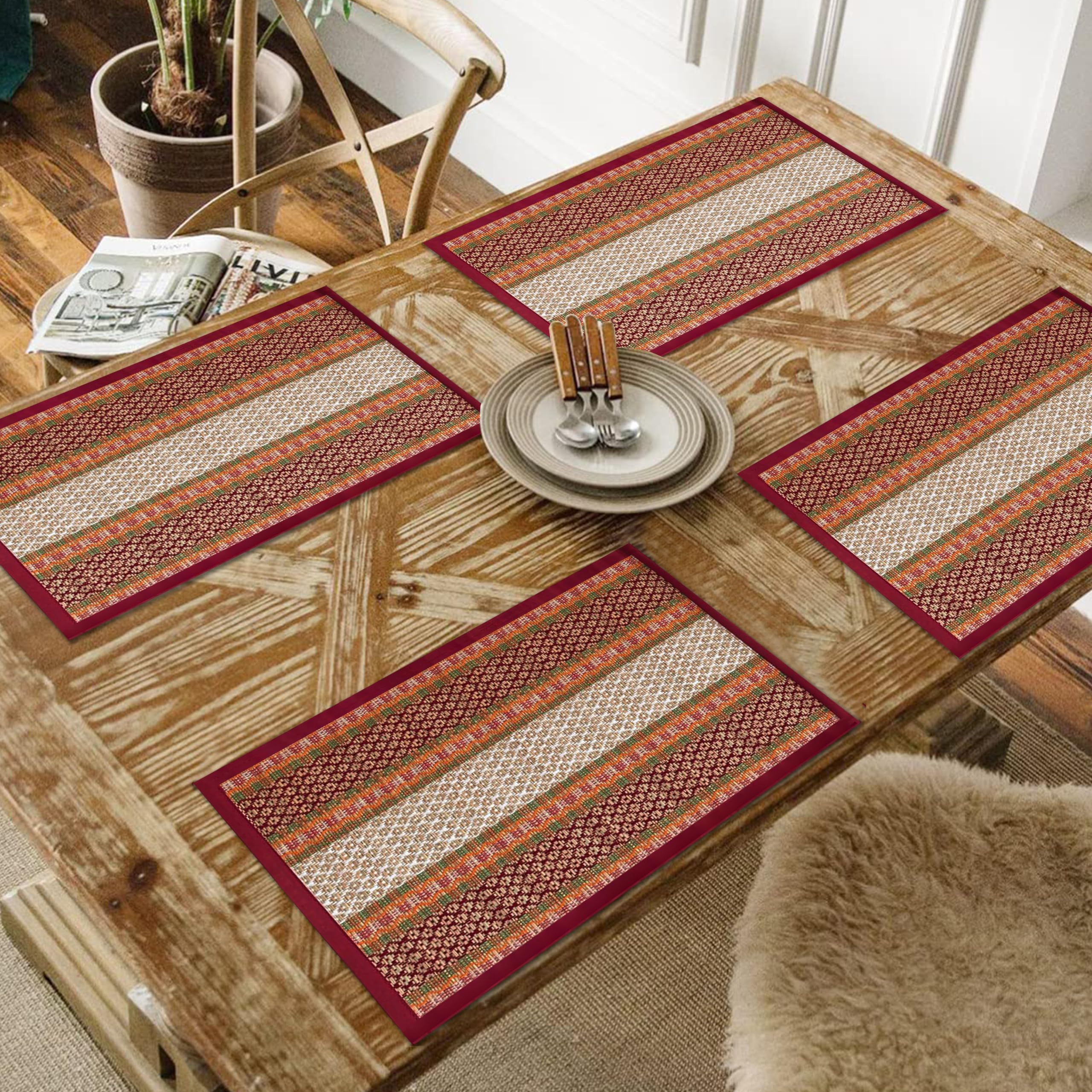 Kalatree Table Mats Set Of 4 Handmade Reversible Heat Resistant | River Grass Dining Placemats Zero Plastic | Natural Madurkathi