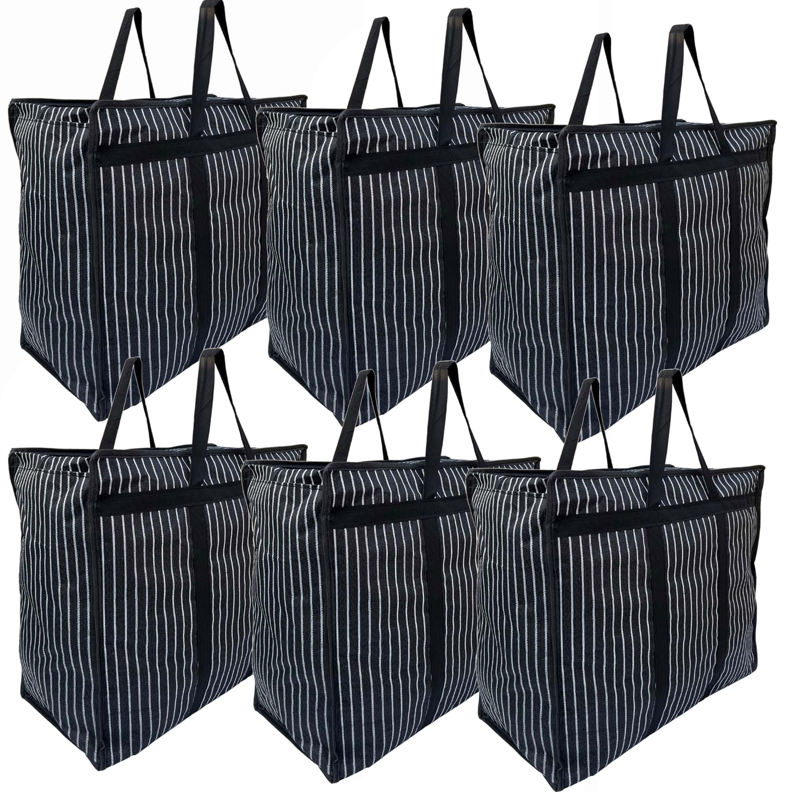 Evk Canvas & Polyester Strong Handles And Base Heavy Bag/Multipurpose Storage Organizer And With Zipper On Top (Black) (Pack Of 