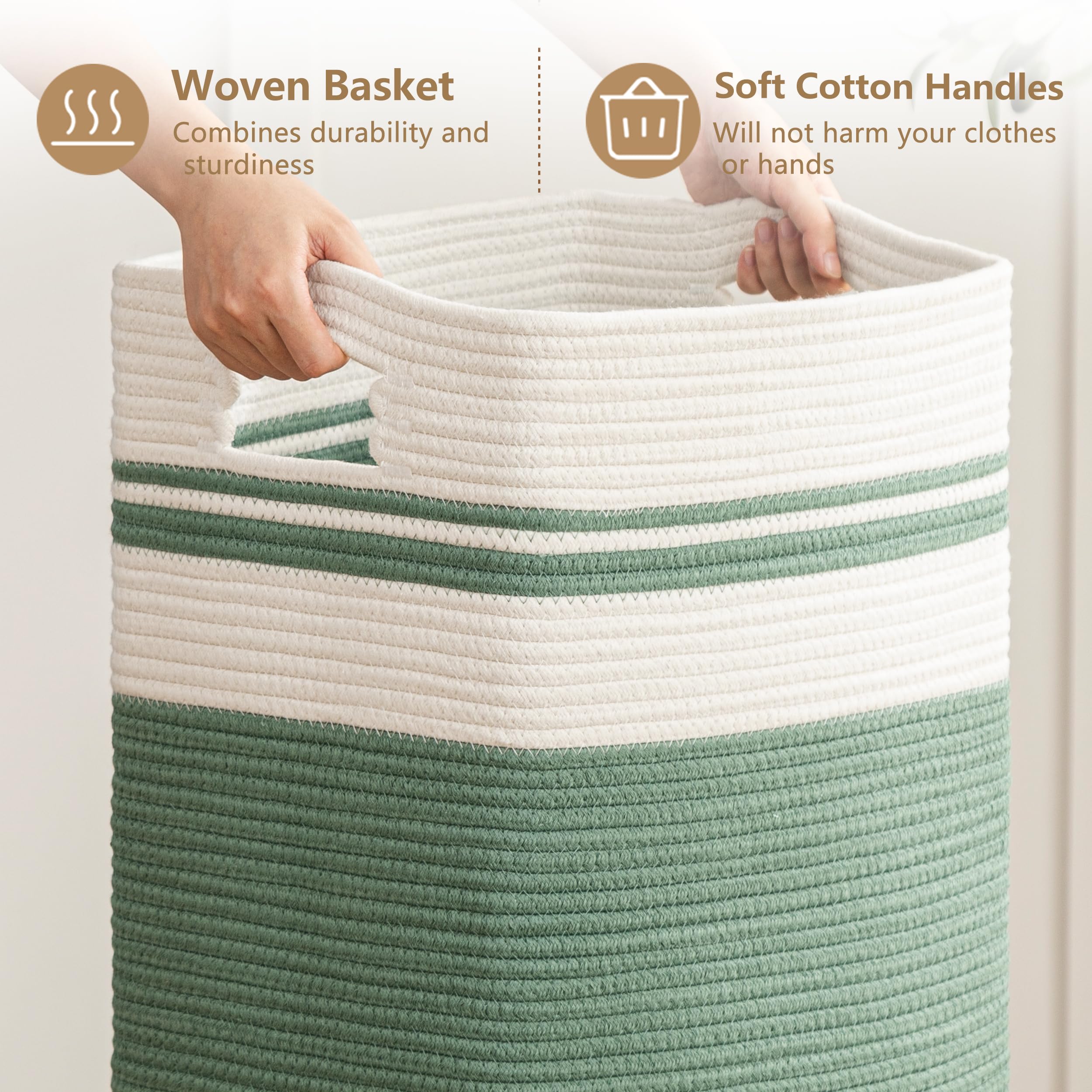 Joybest Cotton Laundry Hamper, Large Woven Rope Basket With Handles For Living Room And Bedroom, Stylish Storage Basket For Clot