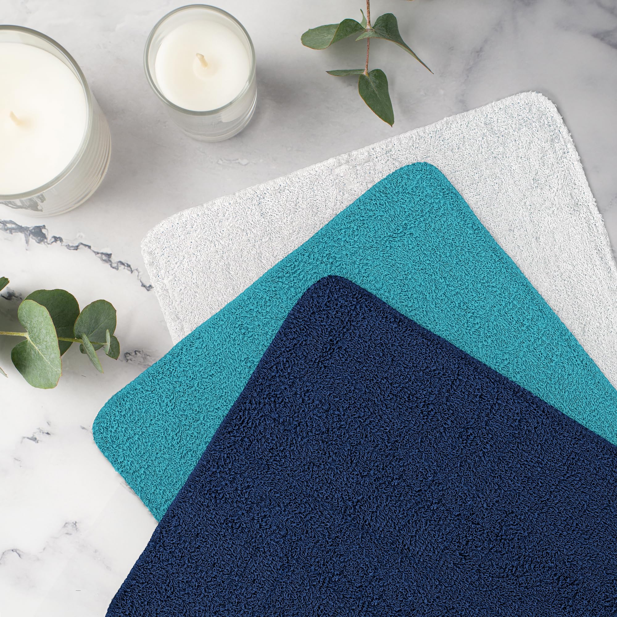Decorrack 18 Pack 100% Cotton Wash Cloths, Ultra Soft, 11 X 11 Inch Ultra Absorbant, Machine Washable Premium Washcloths, Blue (
