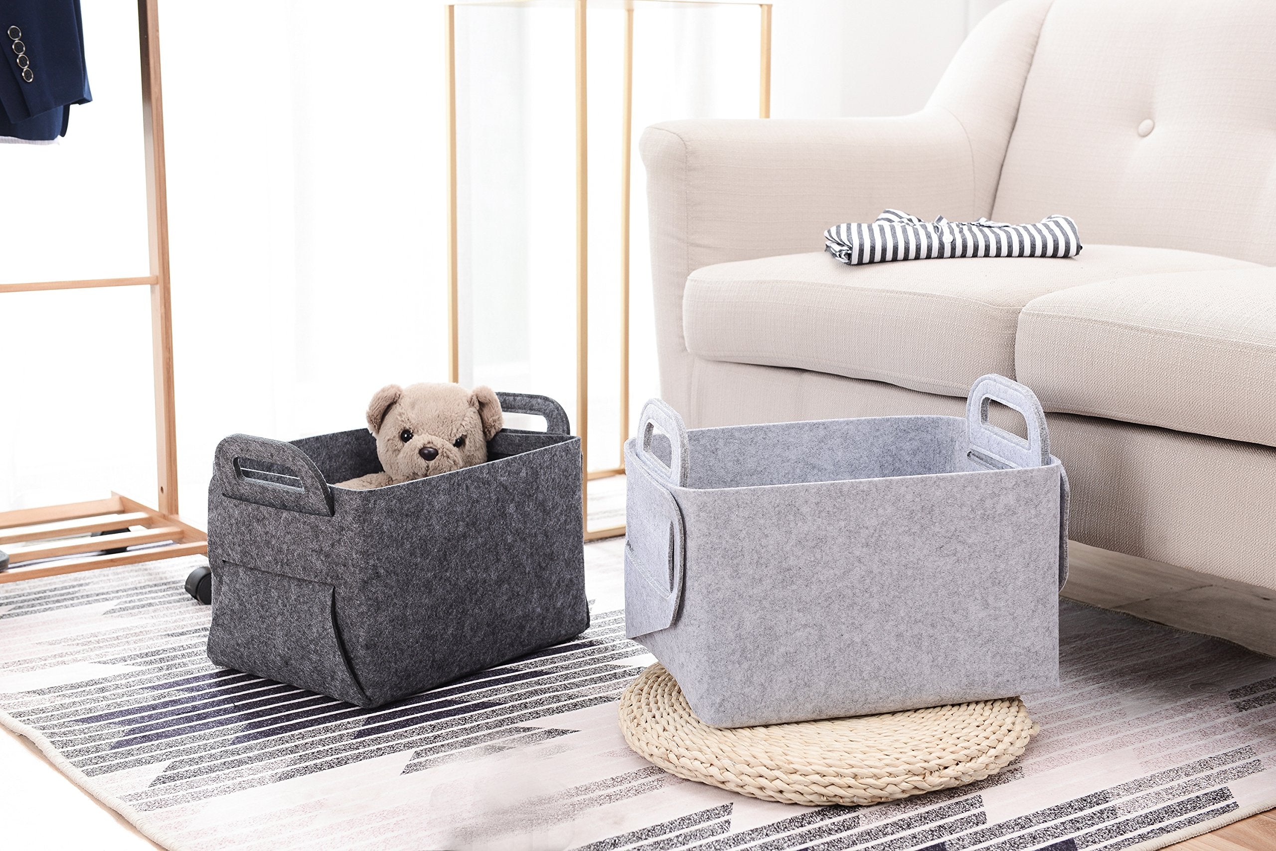 Storage Basket Felt Storage Bin Collapsible & Convenient Box Organizer with Carry Handles for Office Bedroom Closet Babies Nursery Toys DVD Laundry Organizing
