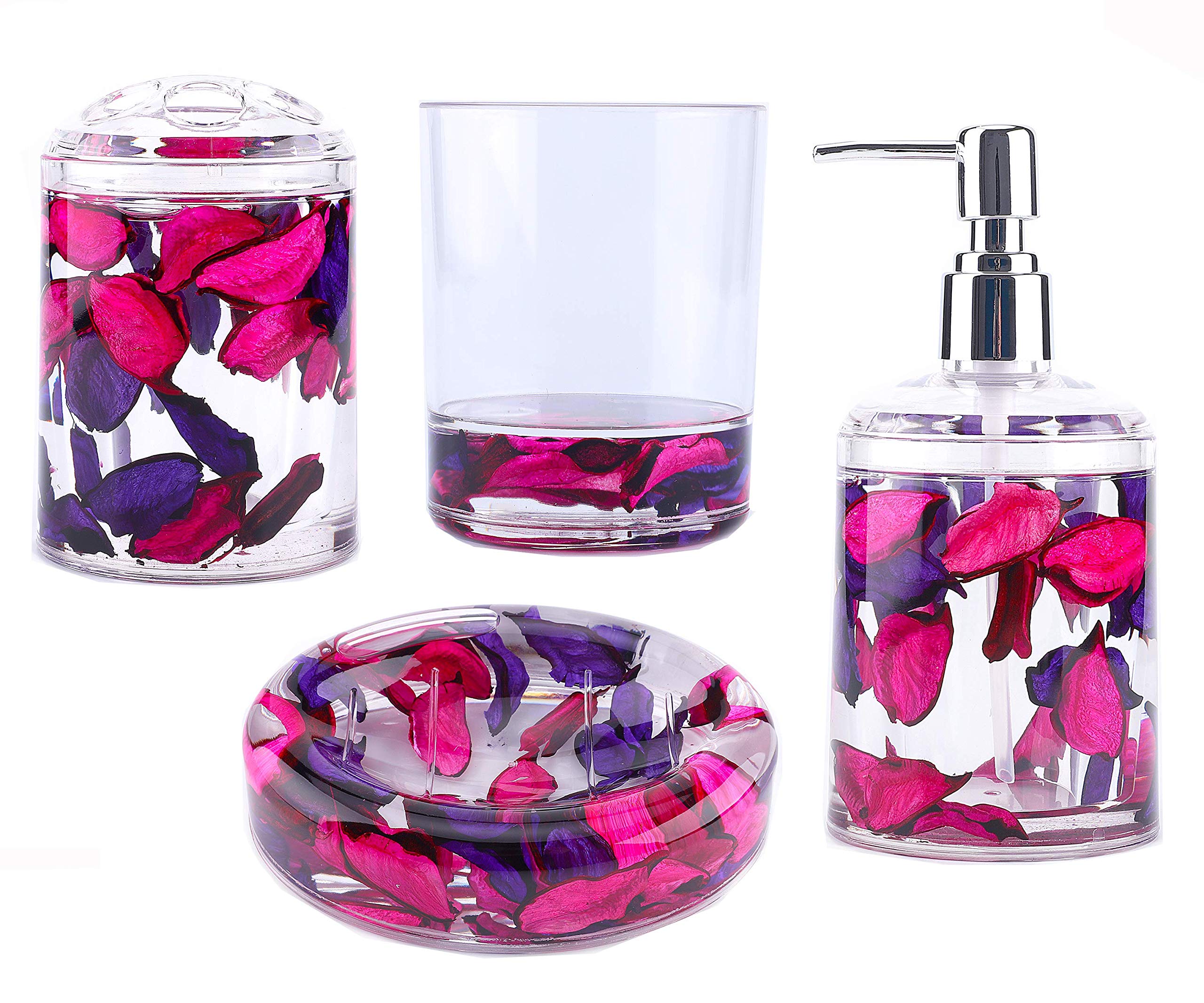 Locco Decor 4 Piece Acrylic Liquid 3D Floating Motion Bathroom Vanity Accessory Set Leaf