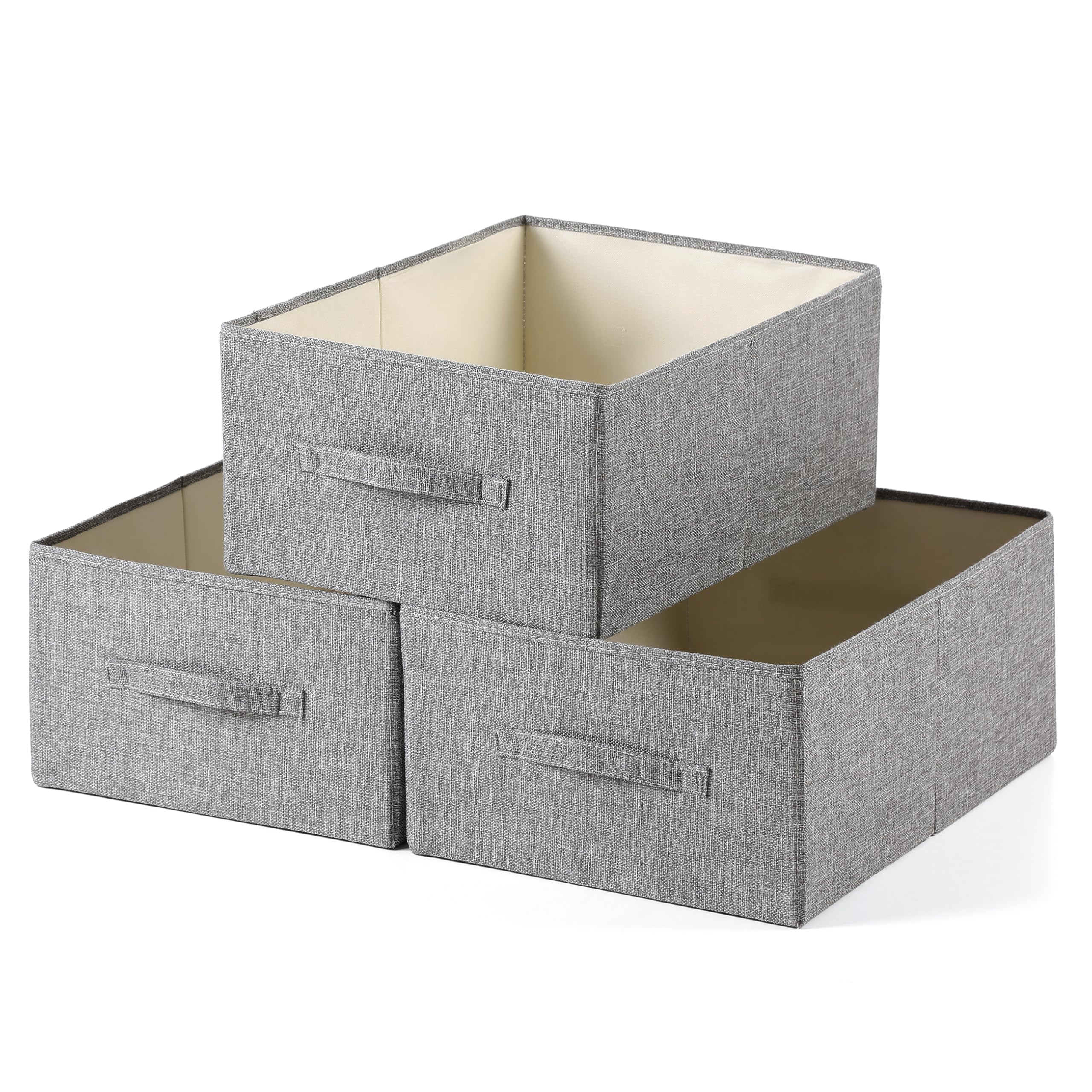 Linen Folding Storage Bins, 3 Pack Large Storage Baskets, Washable, Clothing Storage Bins with Handle, Closet Organizer for Stor