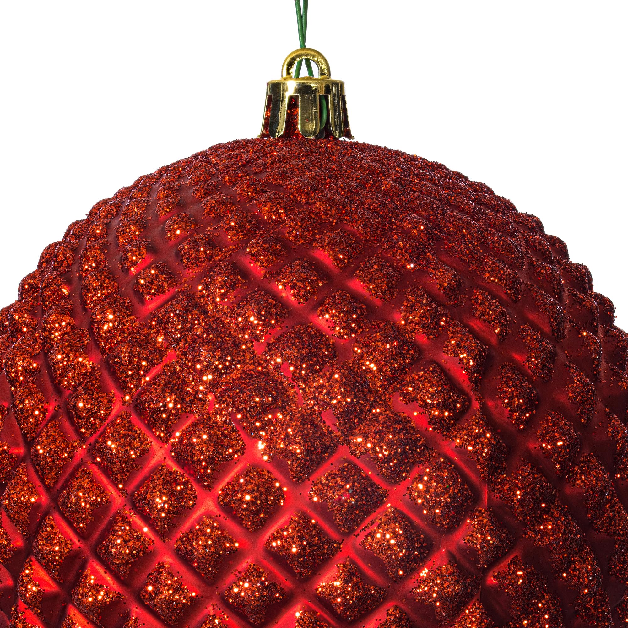 Vickerman 6 Red Durian Glitter Ball Ornament. Includes 4 Ornaments per Pack.