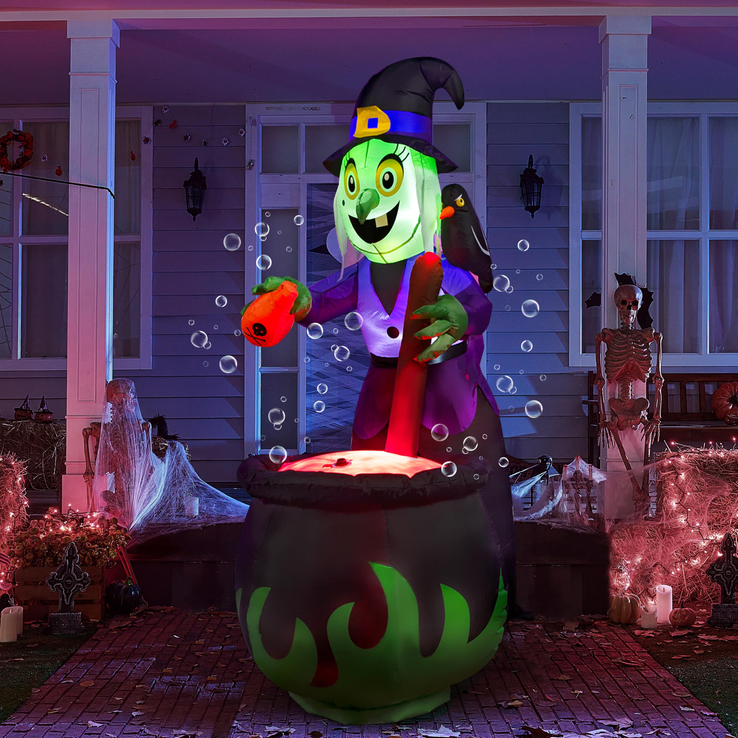 JOYIN 6 FT Halloween Witch Inflatables Outdoor Decorations and Cauldron with Bubbling Potion and Light Inflatable Decoration Gia