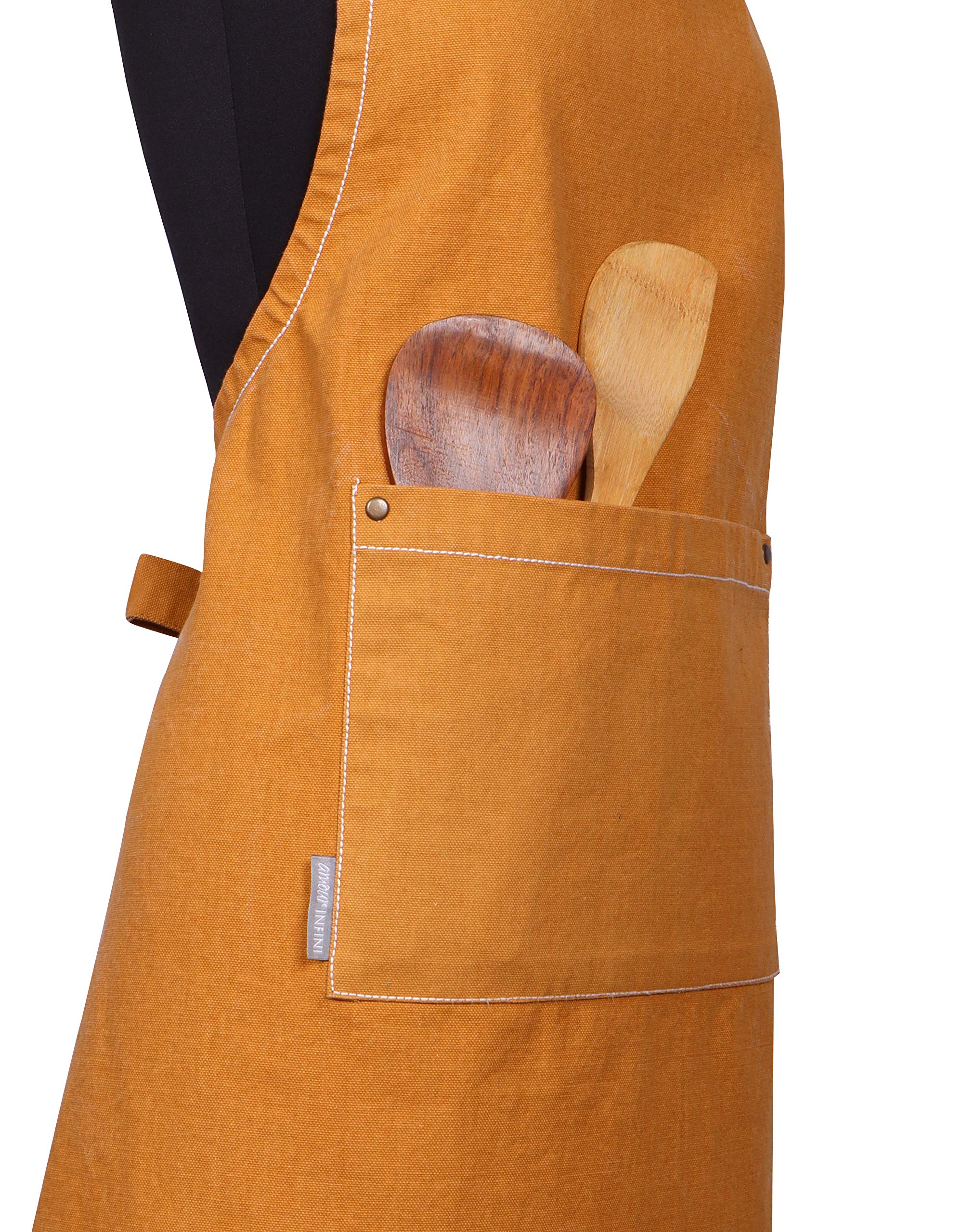 Amour Infini Washed Apron | 27.5 X 33 Inches| 100% Natural Cotton | Womens Apron For Cooking, Baking, Gardening | Convenient Poc