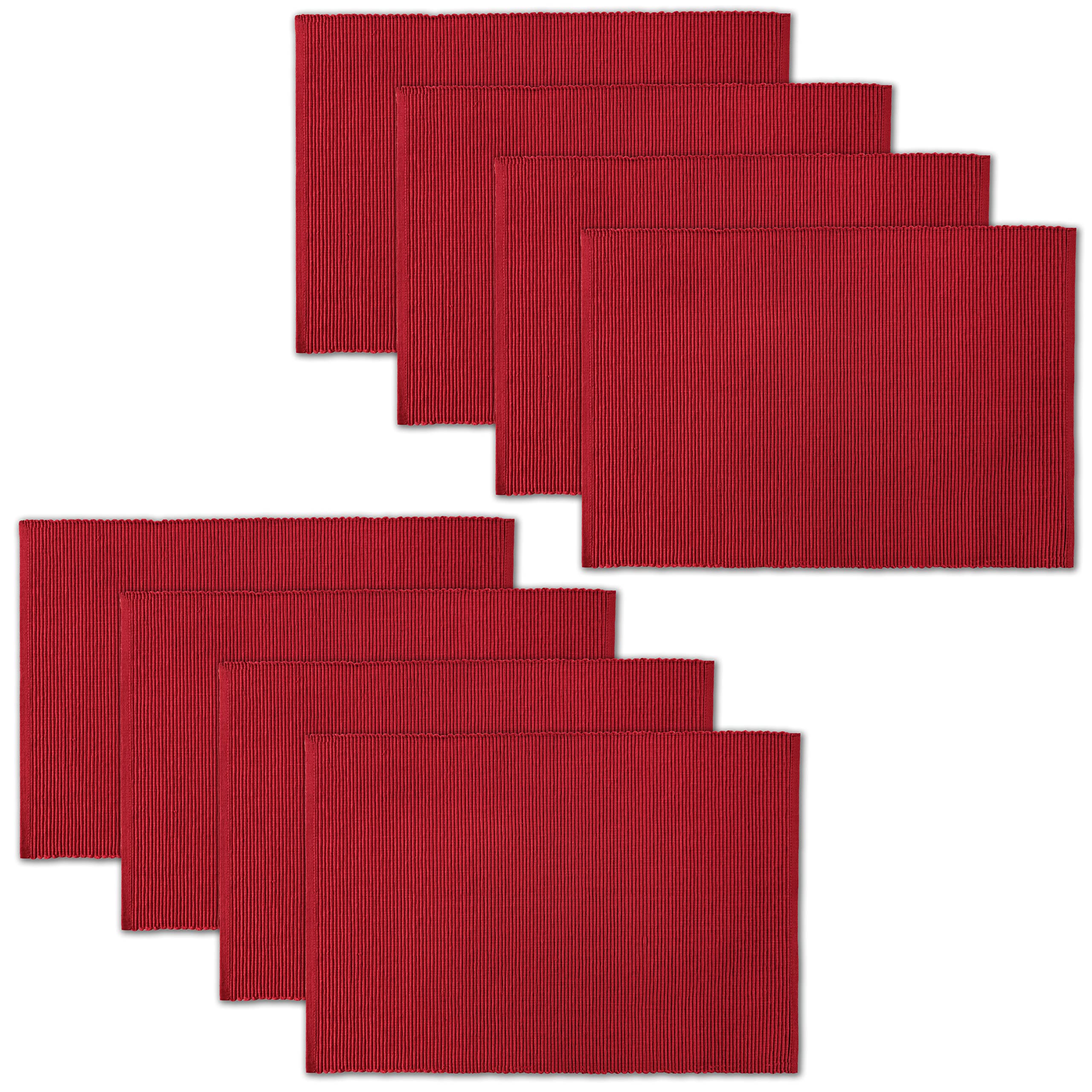 Avka Studio 100% Cotton Ribbed Placemats - Set Of 6-13 X 19 Inch - Red - Everyday/Christmas Fabric Table Mats - Thick Constructi