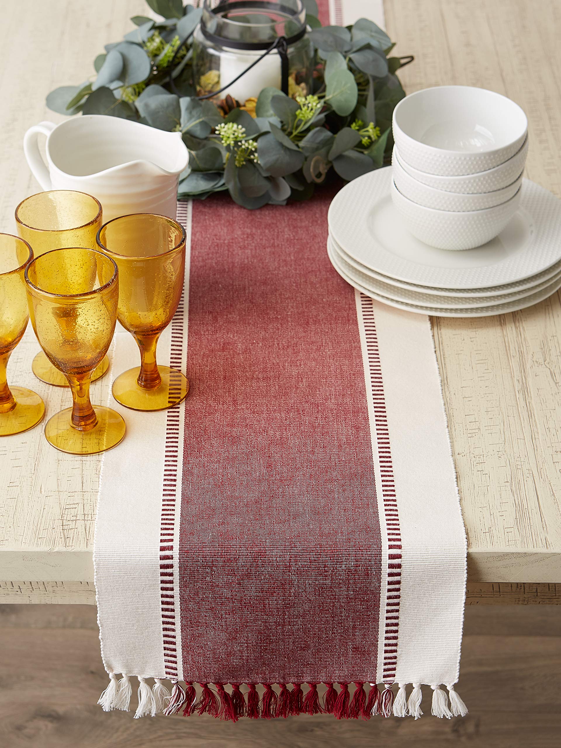 Dii Dobby Stripe Woven Table Runner, 13X72-Inch, Redwood