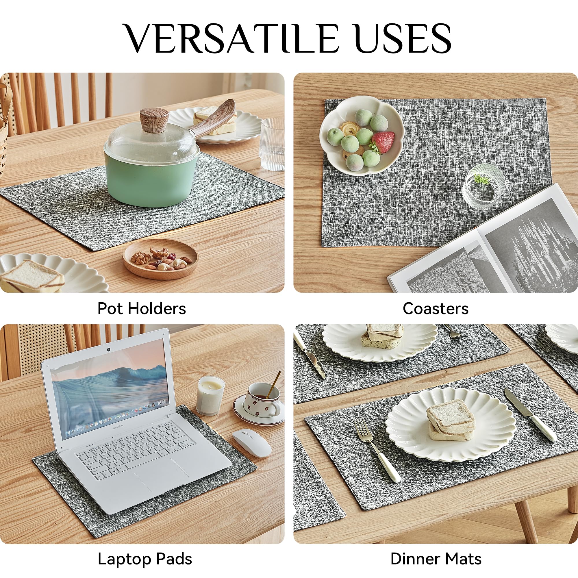 Softalker Faux Linen Placemats Set Of 6-12 X 18 Inch, Heat Resistant Double Layered Durable Burlap Farmhouse Place Mats, Non-Sli