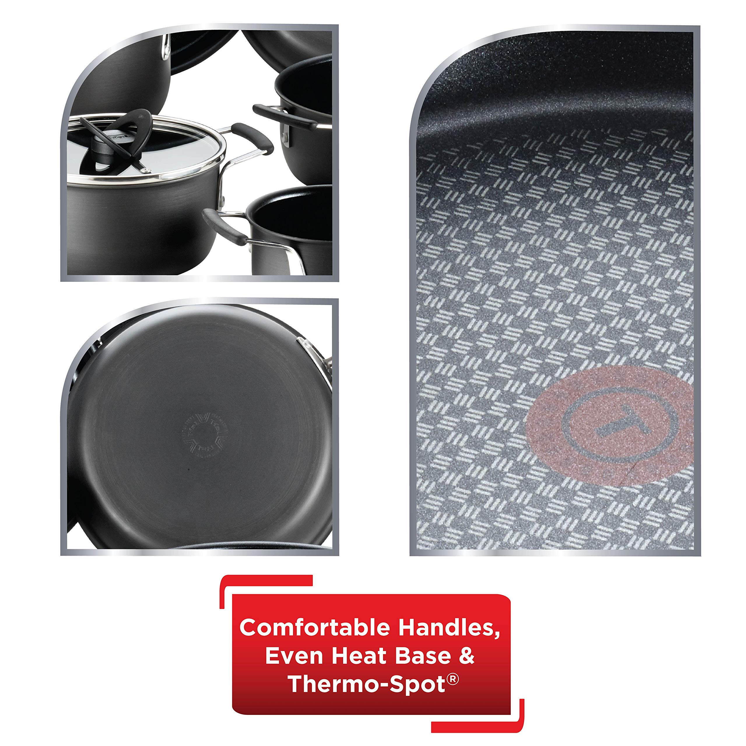 T-fal All In One Hard Anodized Nonstick cookware Set 12 Piece Pots and Pans, Dishwasher Safe Black