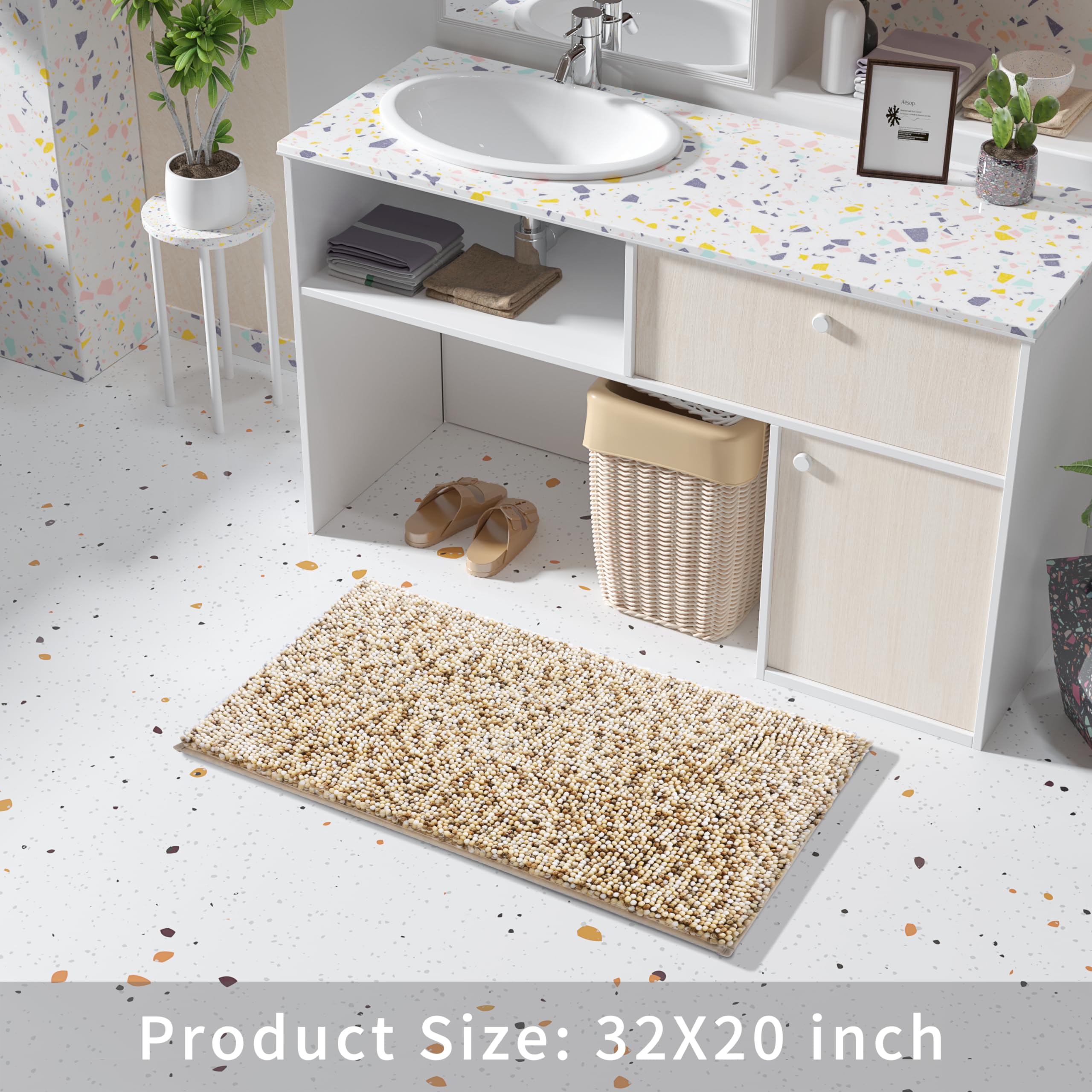Yimobra Luxury Bath Mats For Bathoom, 32''X 20'', Extra Soft Chenille Bathroom Rugs, Non Slip, Plush Shower Matts For Bathroom F