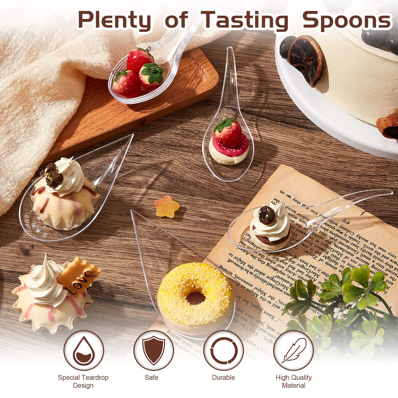 Tessco 400 Pcs 4'' Mini Plastic Appetizer Spoons Plates Disposable Dessert Spoons Tear Drop Tasting Spoons Plastic Asian Soup Sp