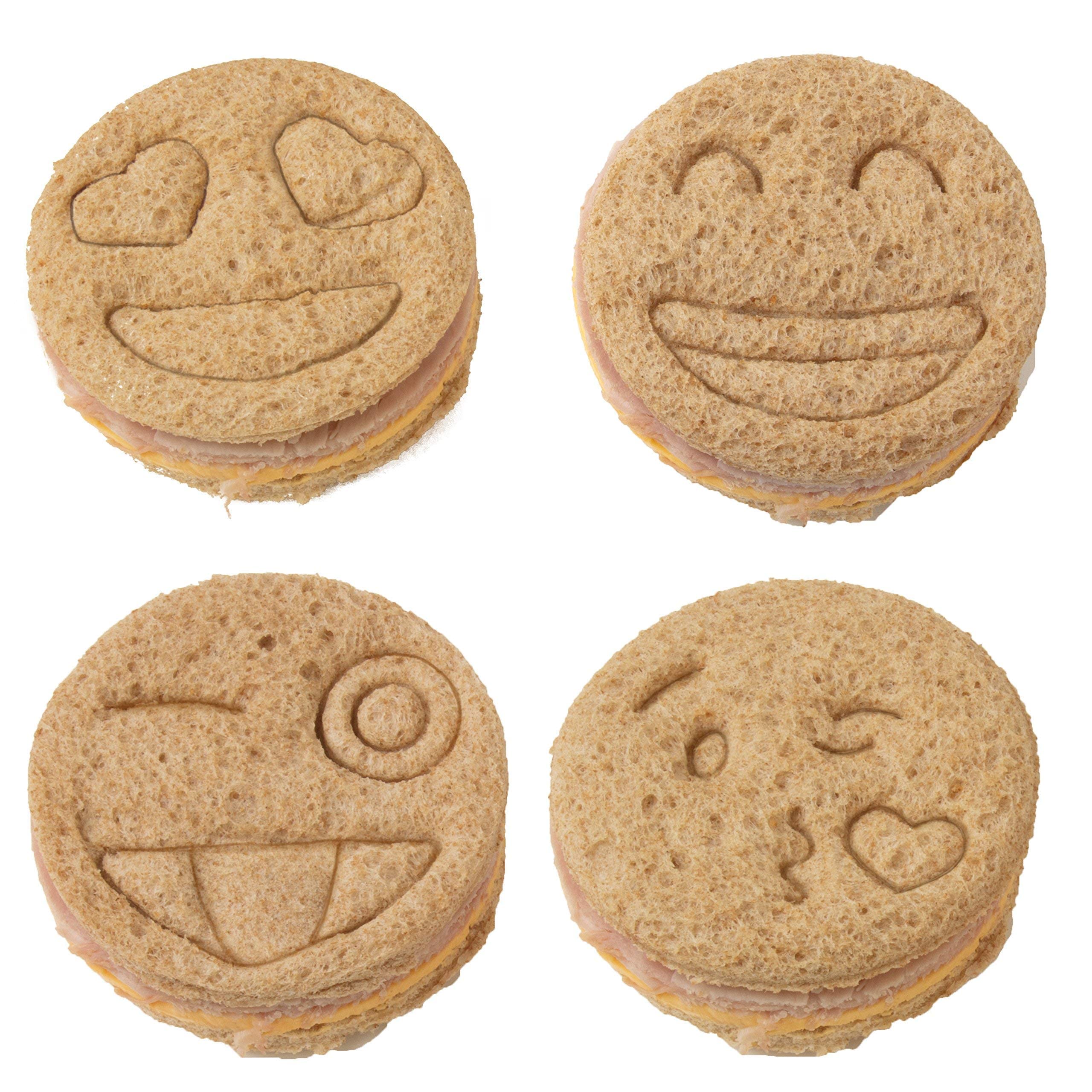 Emoji Sandwich Cutters- 4 Pack Set For Diy Bread Shapes Pancakes Cookies & More, Bpa Free Decruster, Suitable For Kids, Easily F