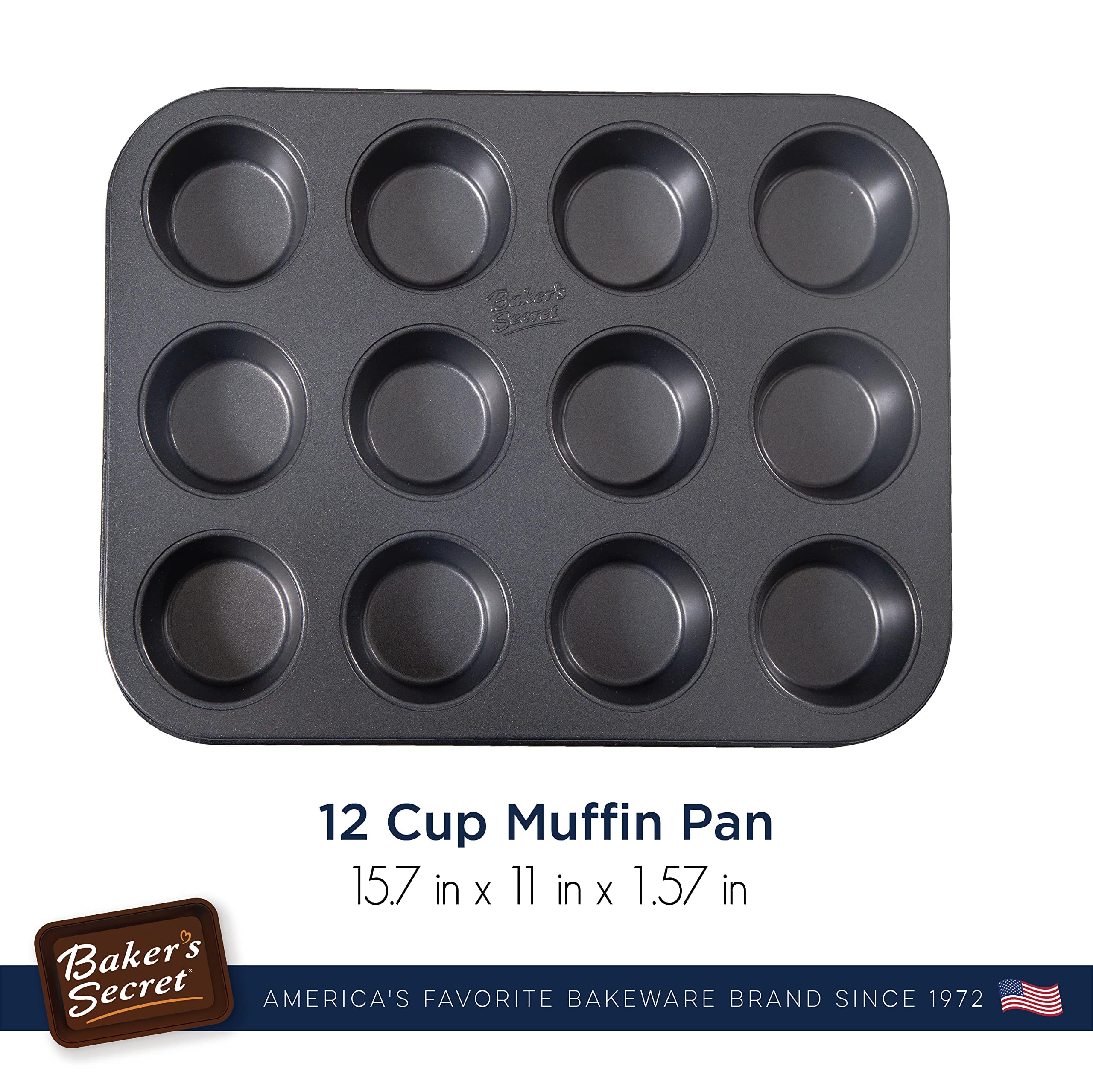 Baker'S Secret 12Cup Muffin Pan Cupcake Nonstick Pan - Carbon Steel Pan Muffins Cupcakes 2 Layers Non Stick Coating Easy Release