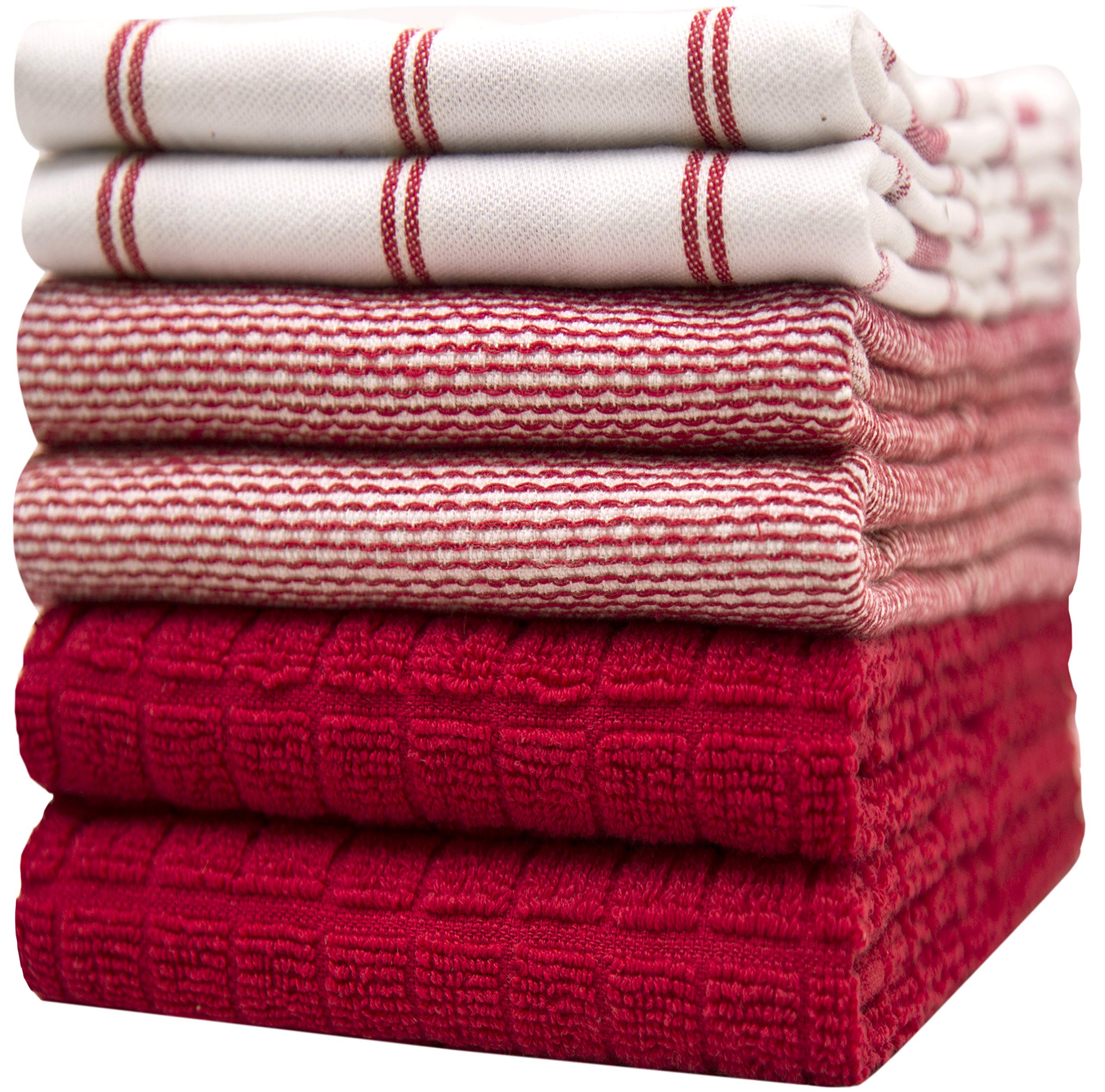 Premium Kitchen Towels (20   X 28   , 6 Pack) - Large Cotton Kitchen Hand Towels - Flat & Terry Towel - Highly Absorbent Tea Tow