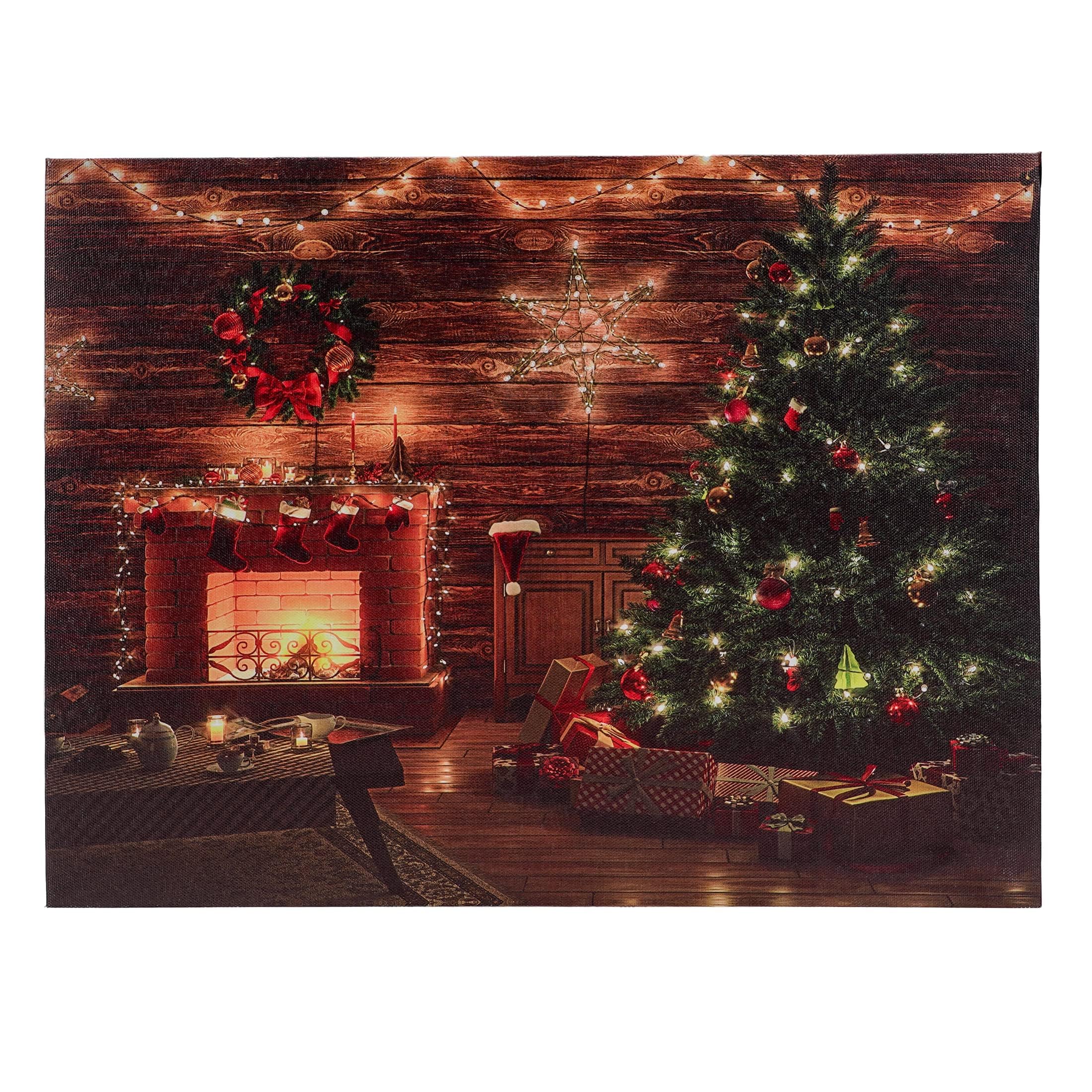 Soffee Design 16'' X 12'' Led Christmas Canvas Prints Wall Art, Light Up Snowy Scene Picture For Holiday Decor, Battery Operated