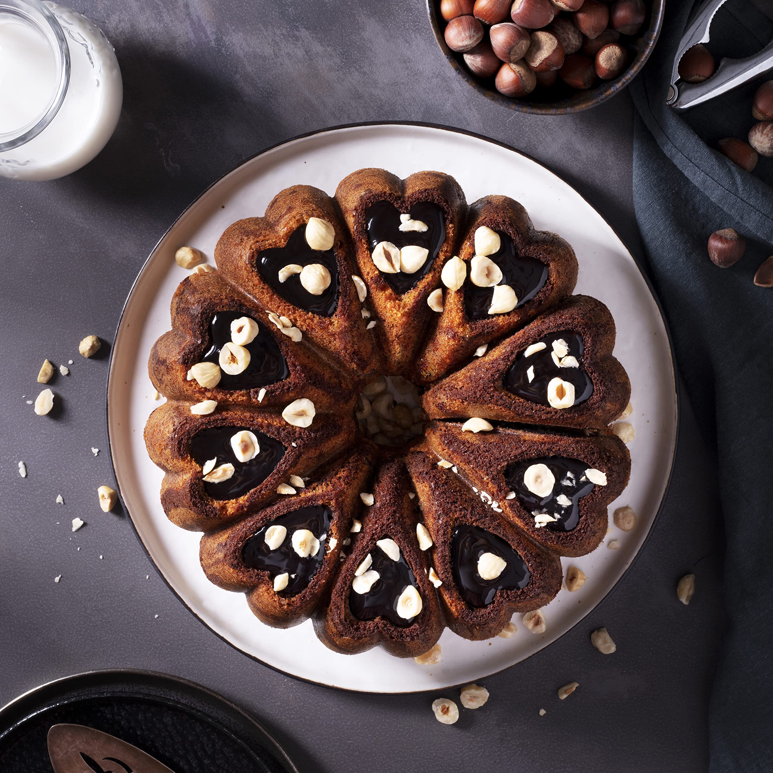 Mienca Heart Shape Aluminum Cake Pan, Titanium Coating, Non-Stick, 12 Cups, Heavy Duty, Mothers Day Bundt Cake Pan, 10 Inch Baki