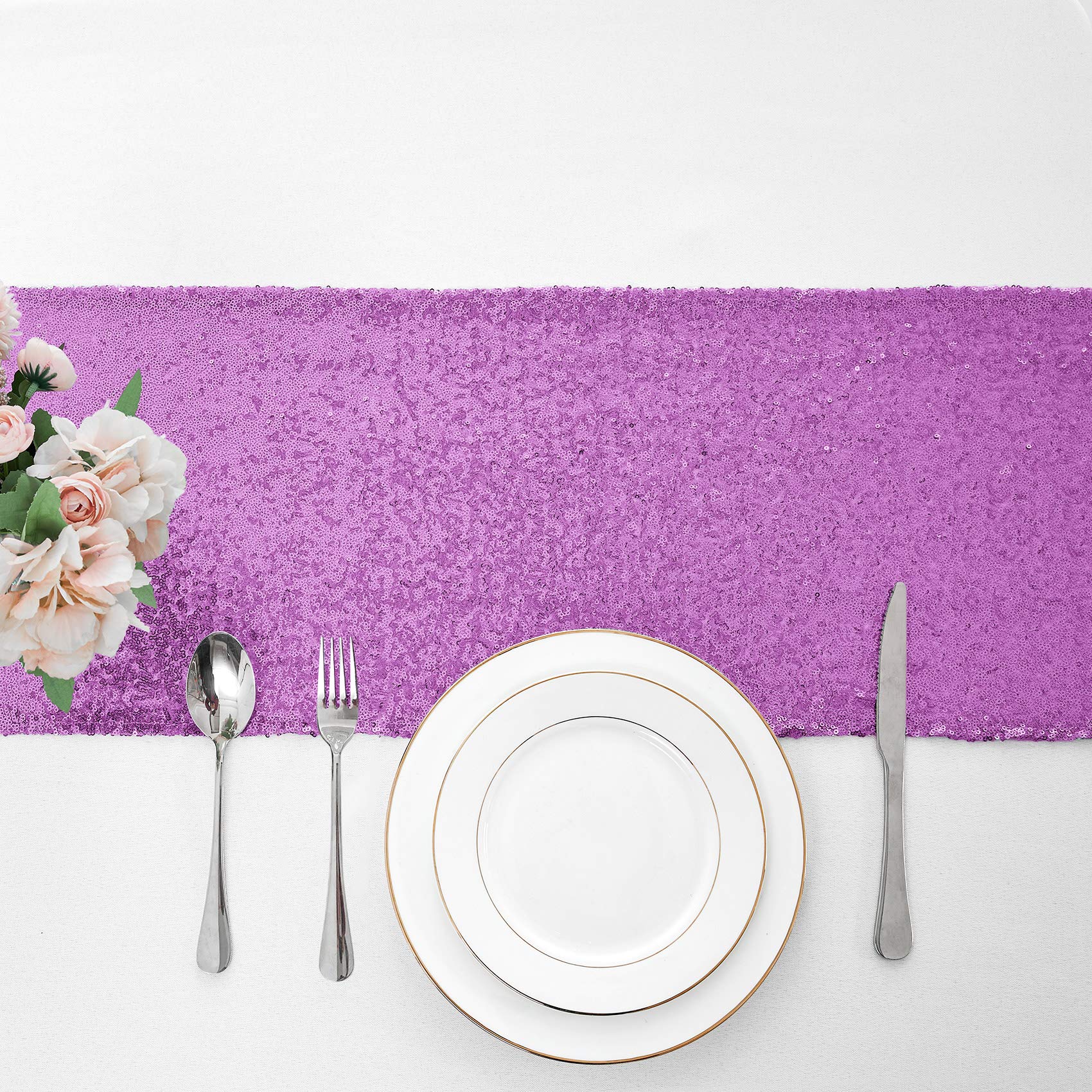 2 Packs 12 X 72 Inches Light Purple Sequin Table Runner, Glitter Lavender Runner For Birthday Party Supplies Decorations Wedding