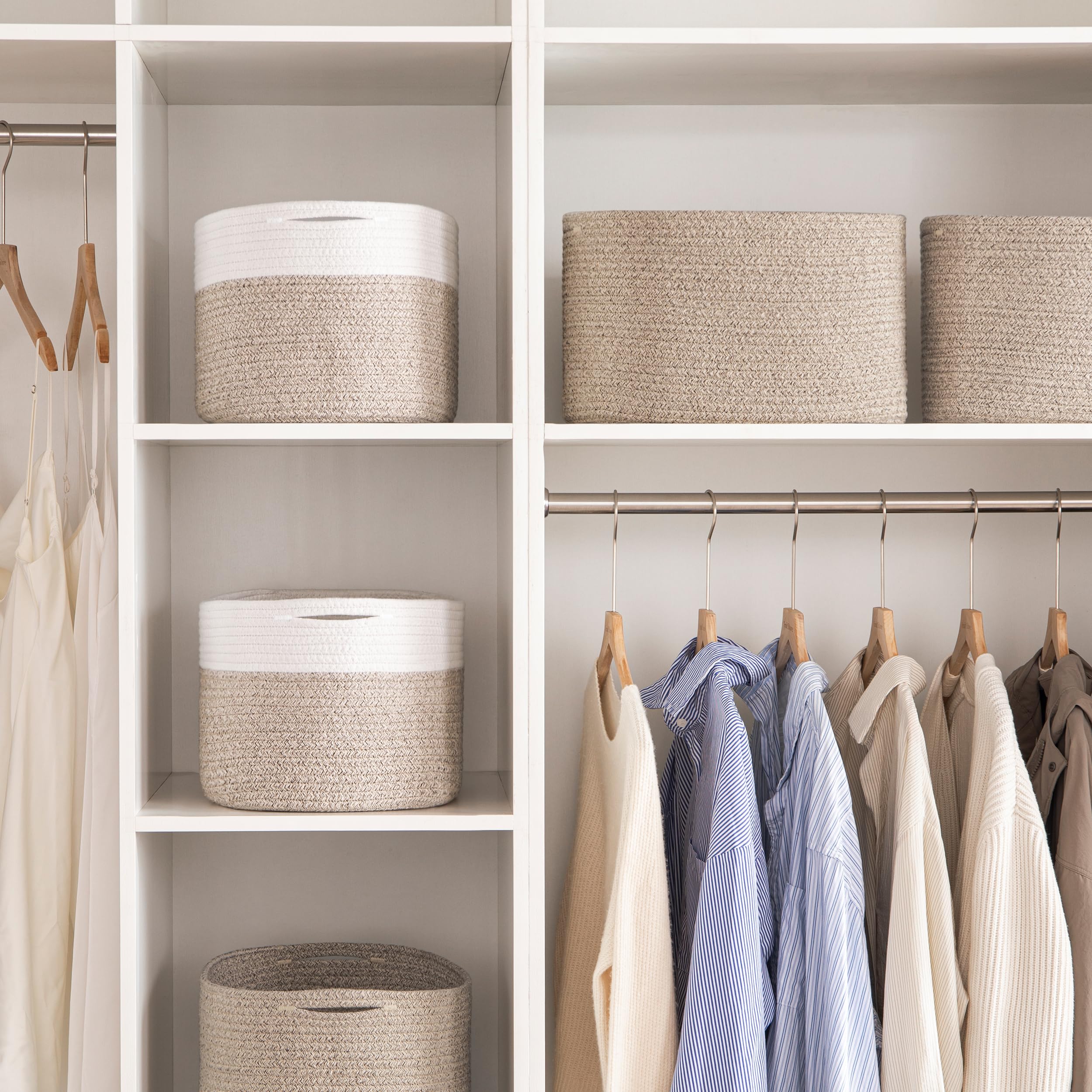 UBBCARE Storage Baskets for Shelves  15''x10''x9'' Larger Baskets for Organizing  Soft Cotton Rope Basket  Toy Basket  Cube Shelf Closet Storage Baskets  3 Packs  Light Brown