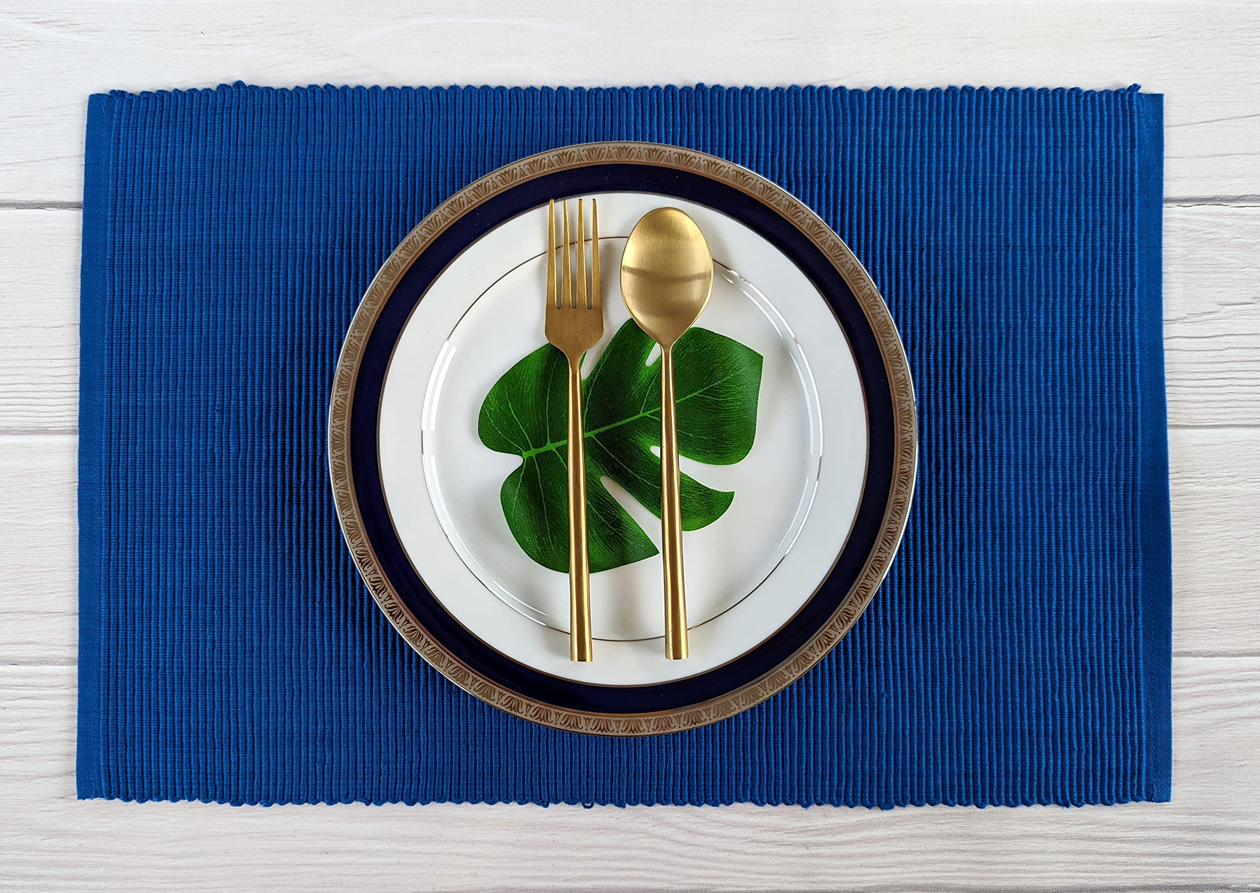 Avka Studio 100% Cotton Ribbed Placemats - Set Of 6-13 X 19 Inches - Royal Blue - Everyday Cloth Table Mats - Thick Construction