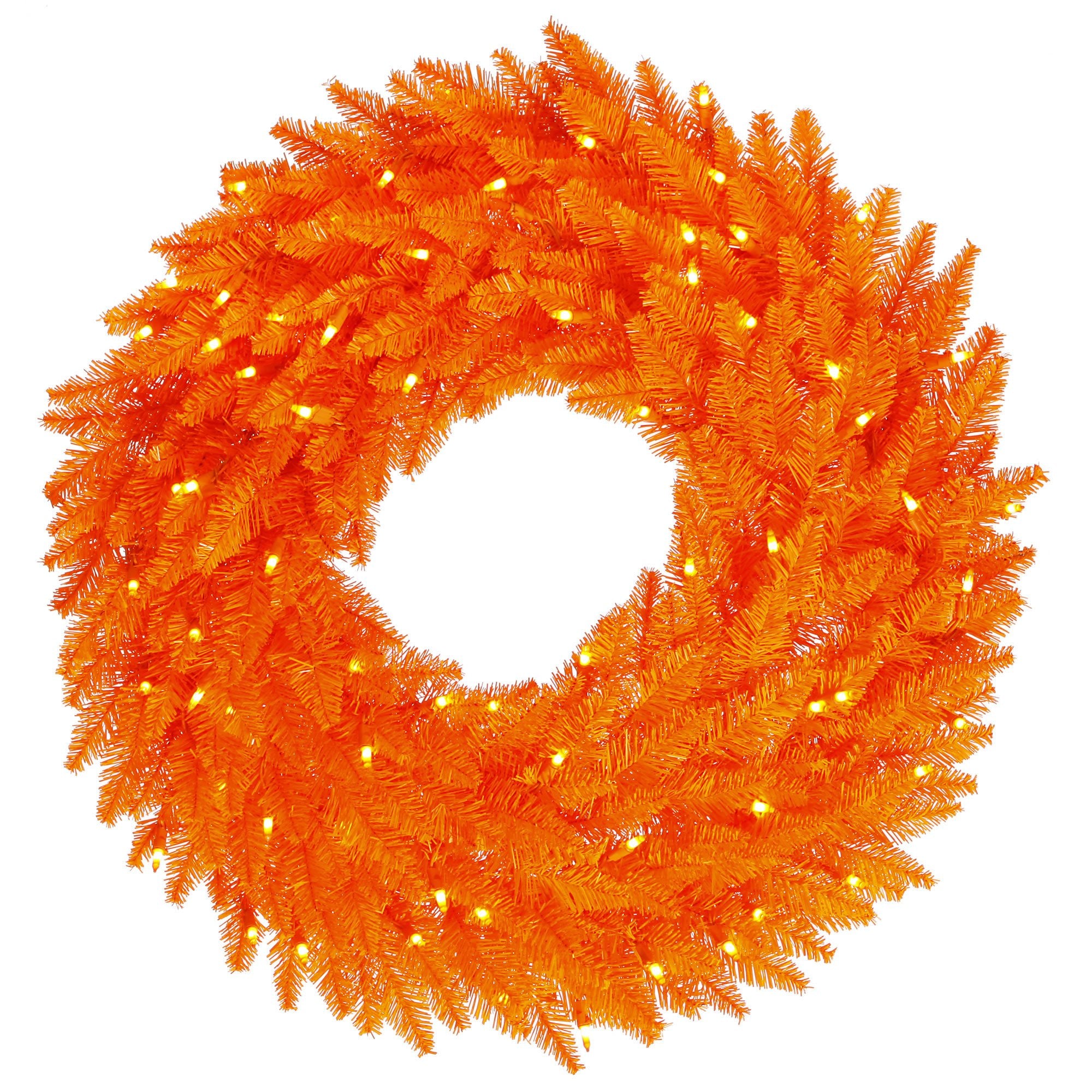 Vickerman 24 Orange Fir Artificial Christmas Wreath, Orange Dura-Lit LED Lights. - Faux Fir Christmas Wreath - Indoor Seasonal H