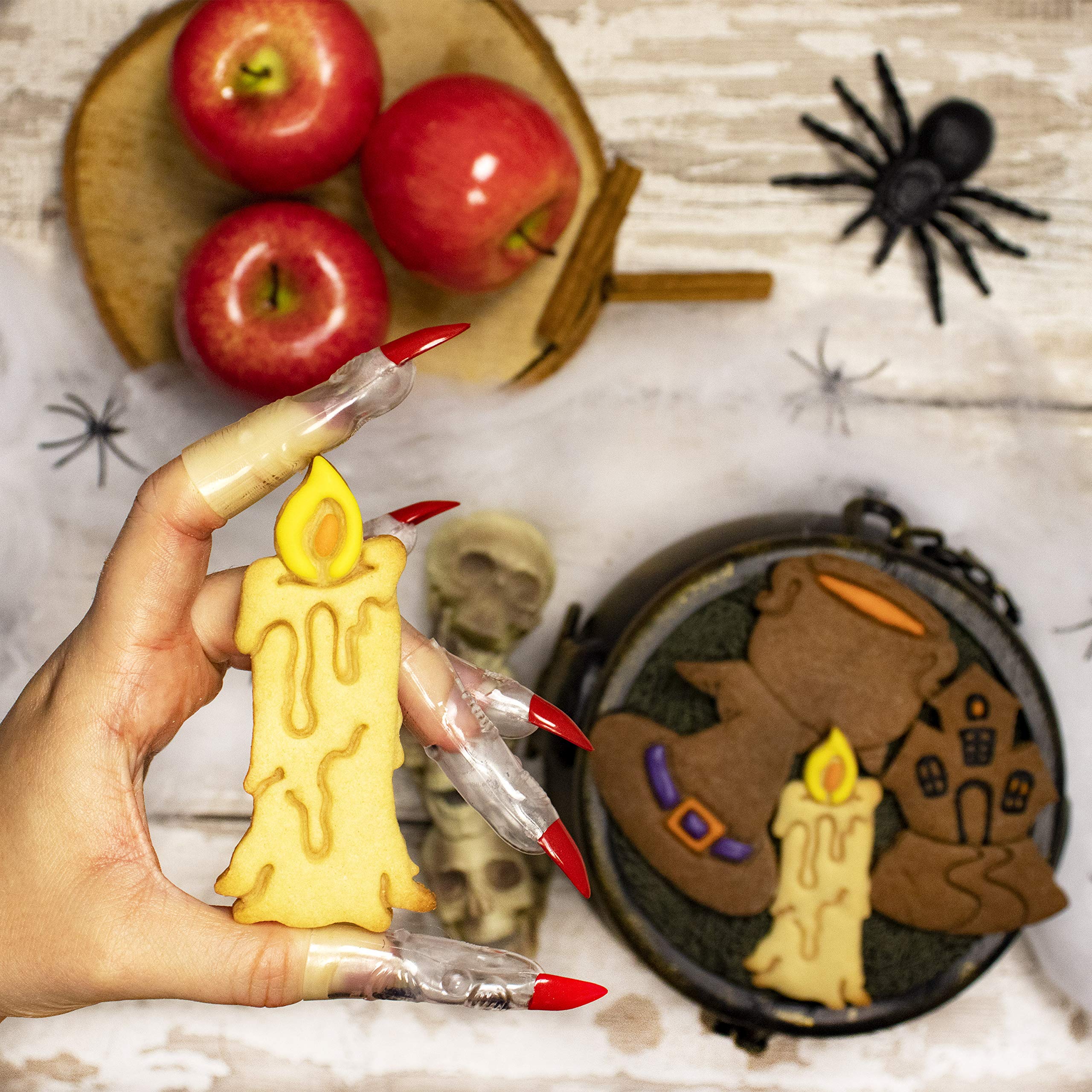 Set Of 4 Witchcraft Theme Cookie Cutters (Designs: Candle, Cauldron, Witch Hat, And Haunted House), 4 Pieces - Bakerlogy
