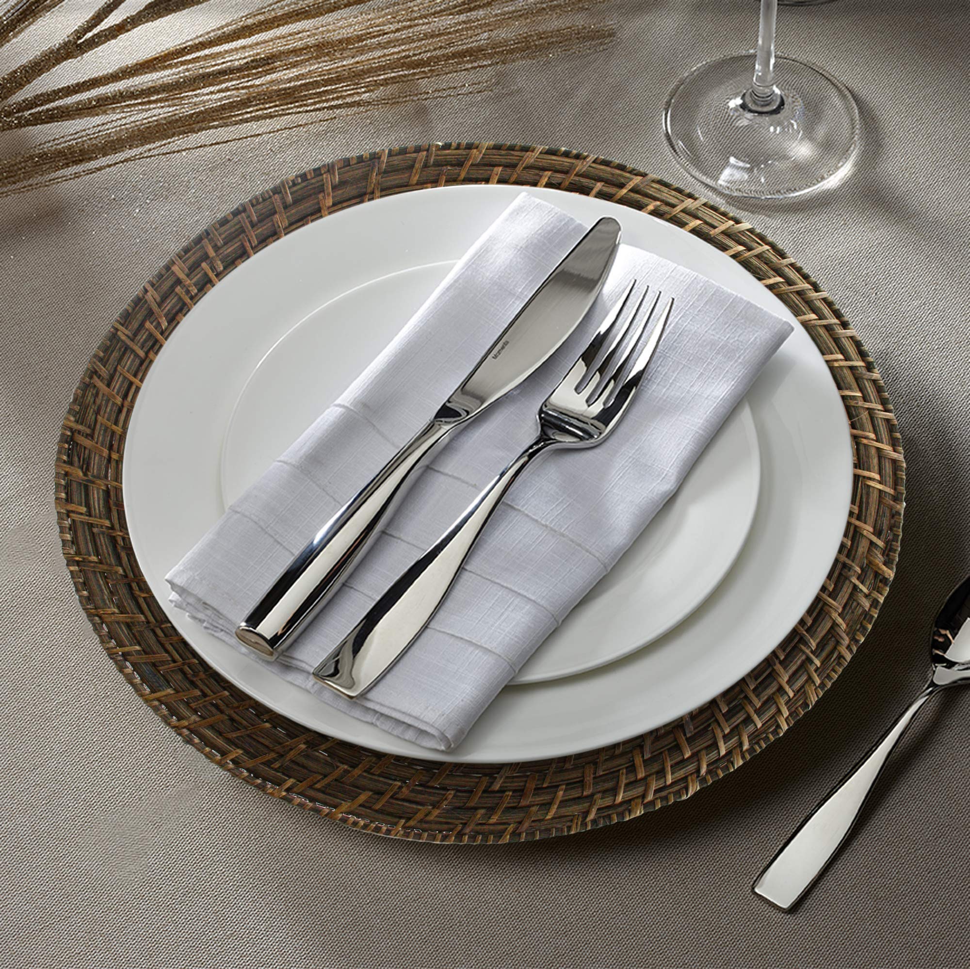 Jay Import Round Rattan Chargers Set Of 4 Decorative Service Plates For Home, Professional Fine Dining Perfect For Events & Dinn