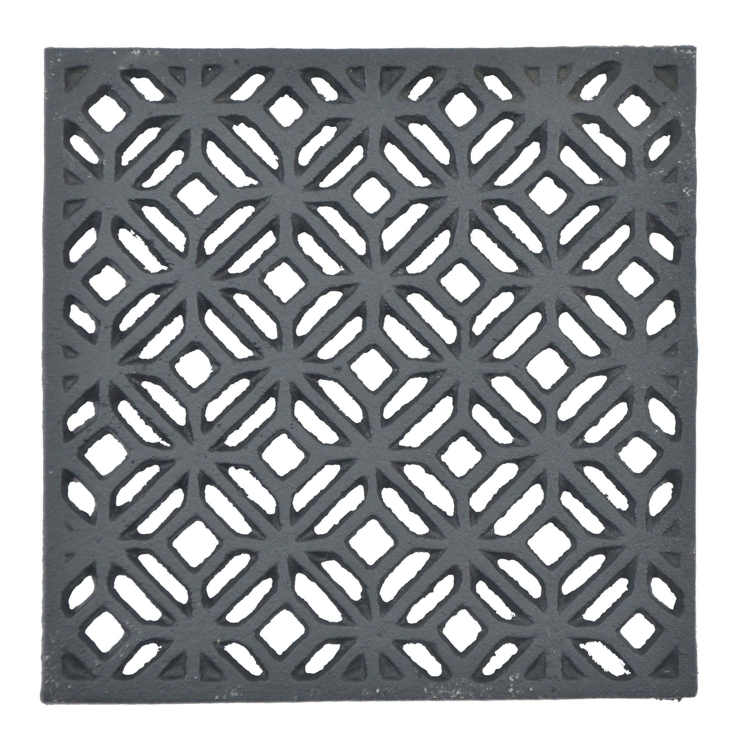 Decorative Square Black Cast Iron Trivet Ornate Diamond Design 5.25'' Wide