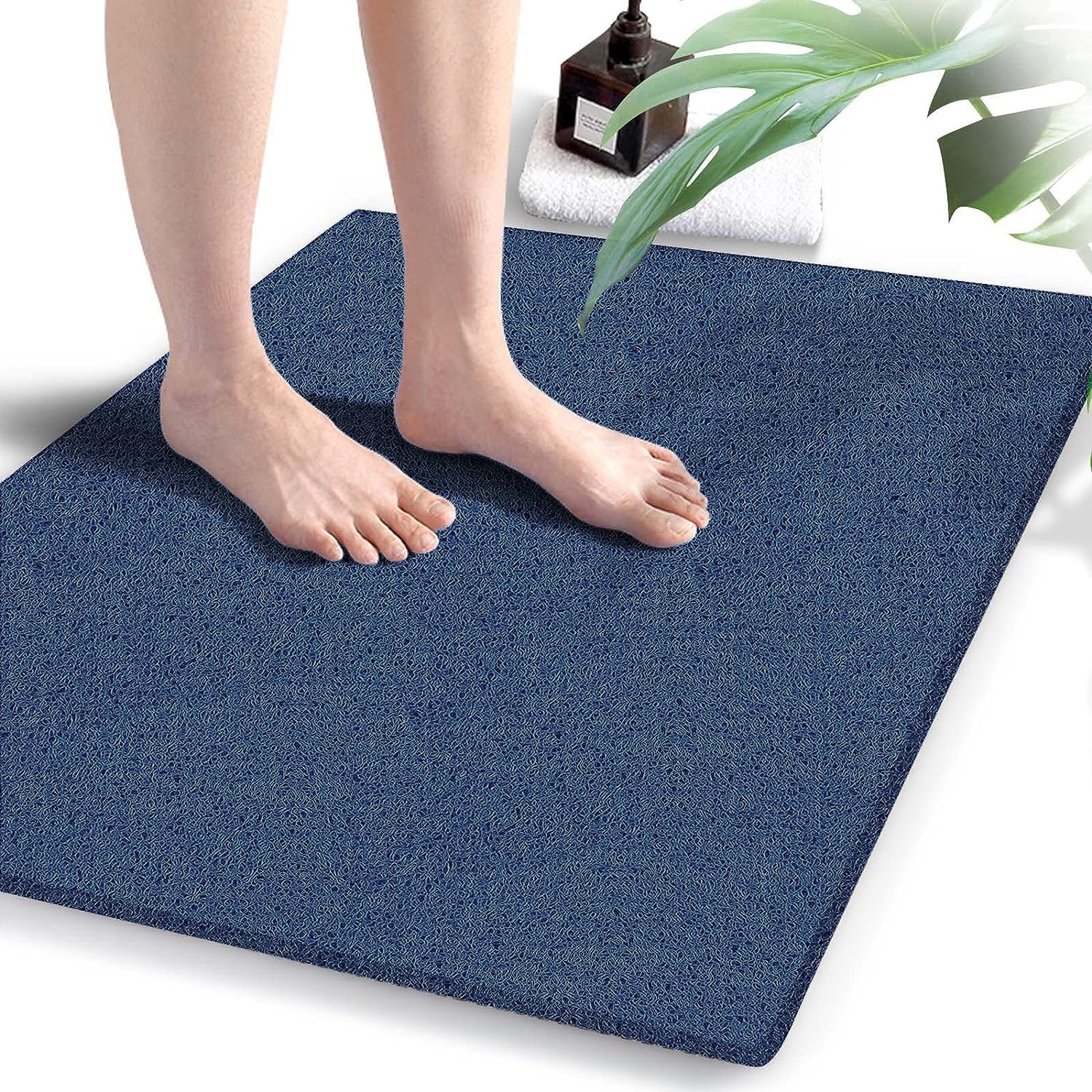 Shower Mats Non Slip, 23.6  34.6 Inch, Bath Mat For Shower, Loofah Mats For Shower And Bathroom, Quick Drying, Navy Blue