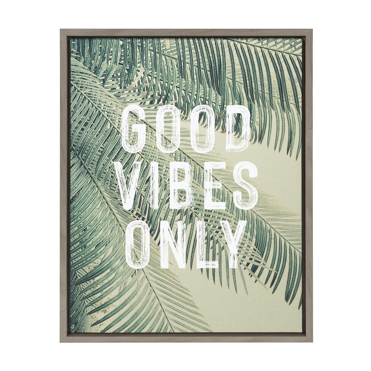 Kate And Laurel Sylvie Vintage Tropical Palms Good Vibes Only Framed Canvas Wall Art By The Creative Bunch Studio, 18X24 Gray, B