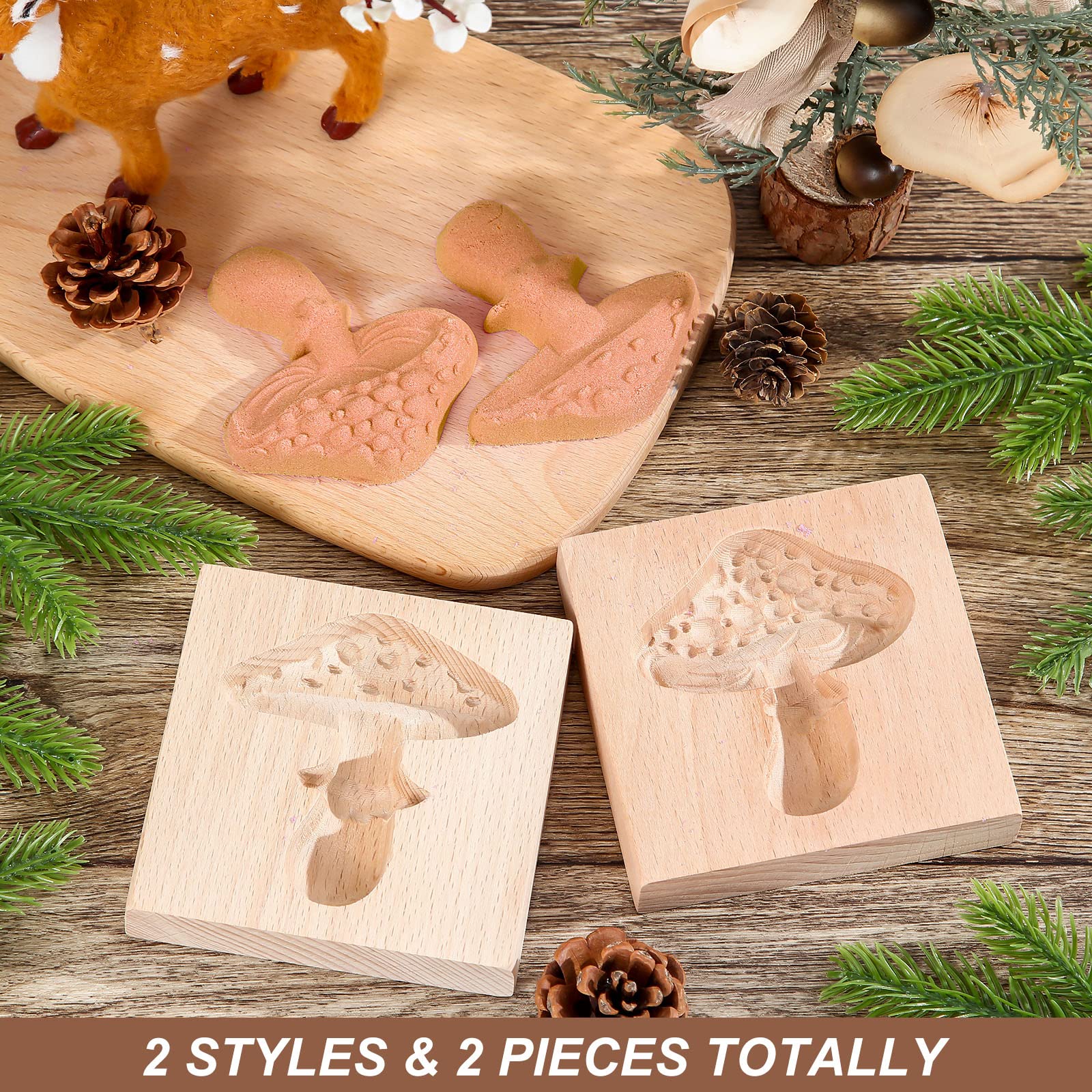 Meanplan Carved Wooden Cookie Mold, Baking Embossing Cookies Stamp Mold Cutter Funny 3D Heart Wood Rose Dessert Tools For Christ