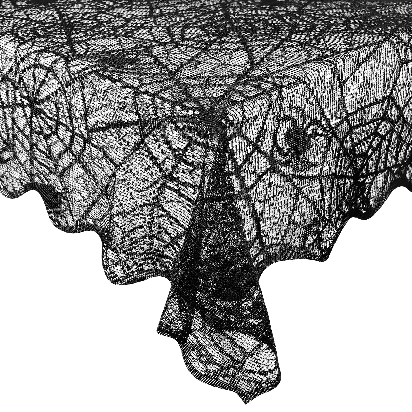 Ezakka Halloween Table Cloth, Spider Webs Tablecloths Black Tablecloth Lace Fabric Table Cloths Spooky Table Cover For Rectangle