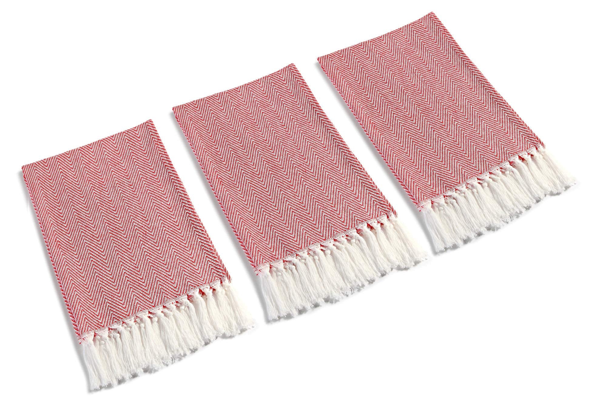 Mia 'Sdream Tassels Cotton Bath Hand Towel Set Kitchen Tea Towel Dish Towels Set Napkin Washcloth 3 Pack 16Inch X 24Inch (Red)