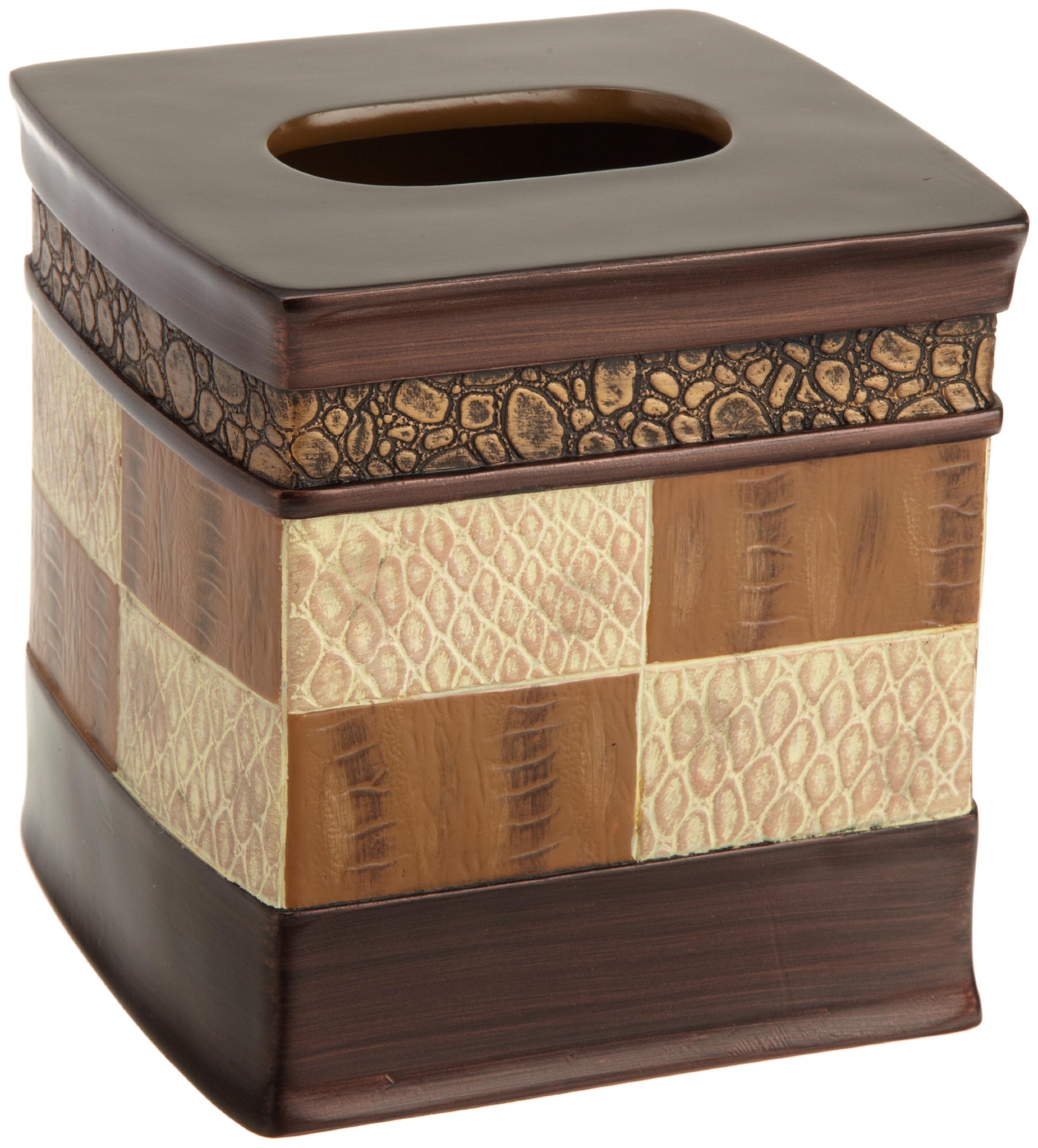 Popular Bath 713121 Tissue Box, Zambia Collection, Animal Print/Beige, Chocolate
