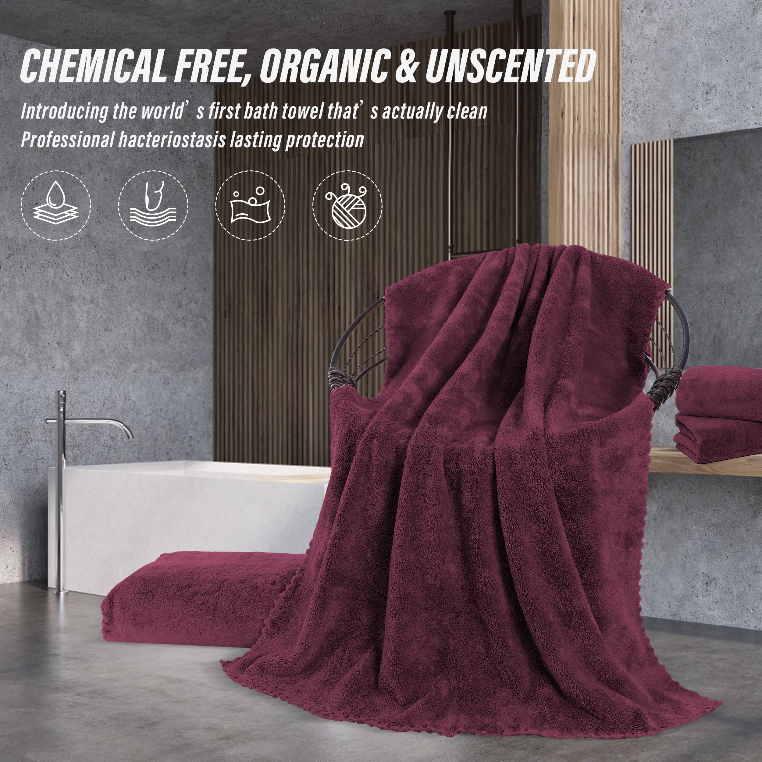 MOONQUEEN 2 Pack Premium Bath Towel Set - Quick Drying - Microfiber Coral Velvet Highly Absorbent Towels - Multipurpose Use as Bath Fitness  Bathroom  Shower  Sports  Yoga Towel (Burgundy)