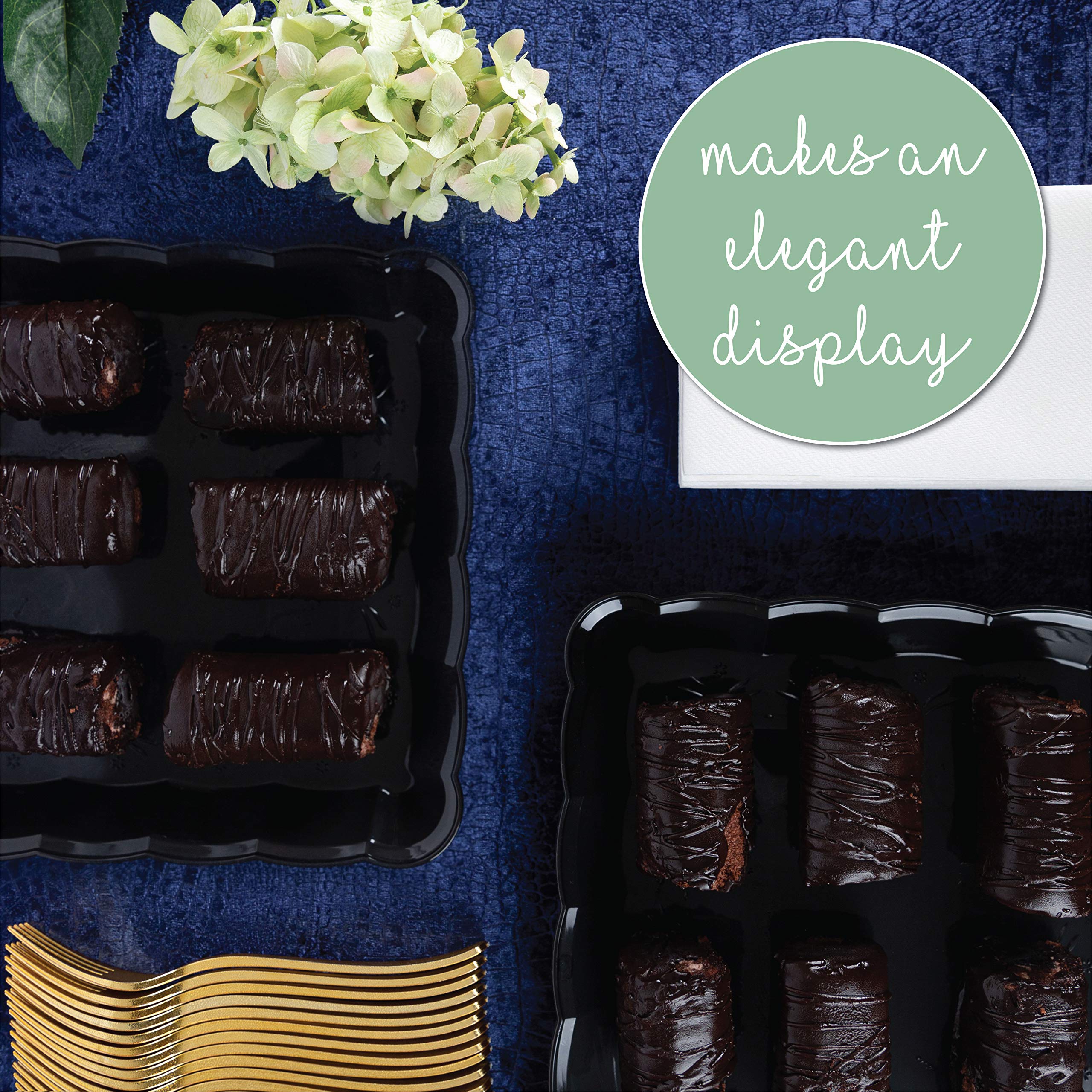 Plasticpro Plastic Serving Trays - Serving Platters Rectangle 9X13 Disposable Party Dish (12, Black)