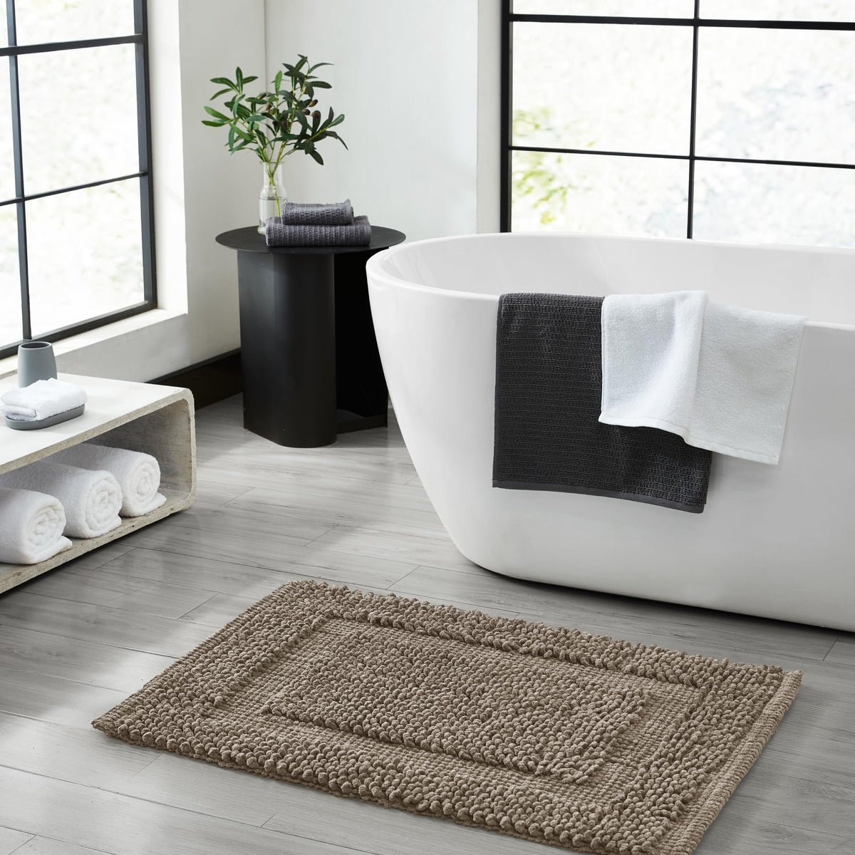 Jean Pierre New York 100% Chenille Cotton Skid Resistant Plush Bath Mat - 17''X24'' Bathroom Rug - Brown Cappuccino